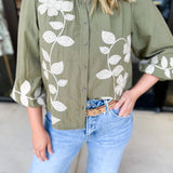 Mallory Embroidered Blouse - Light Olive-200 Fashion Blouses-ABLE-July & June Women's Fashion Boutique Located in San Antonio, Texas