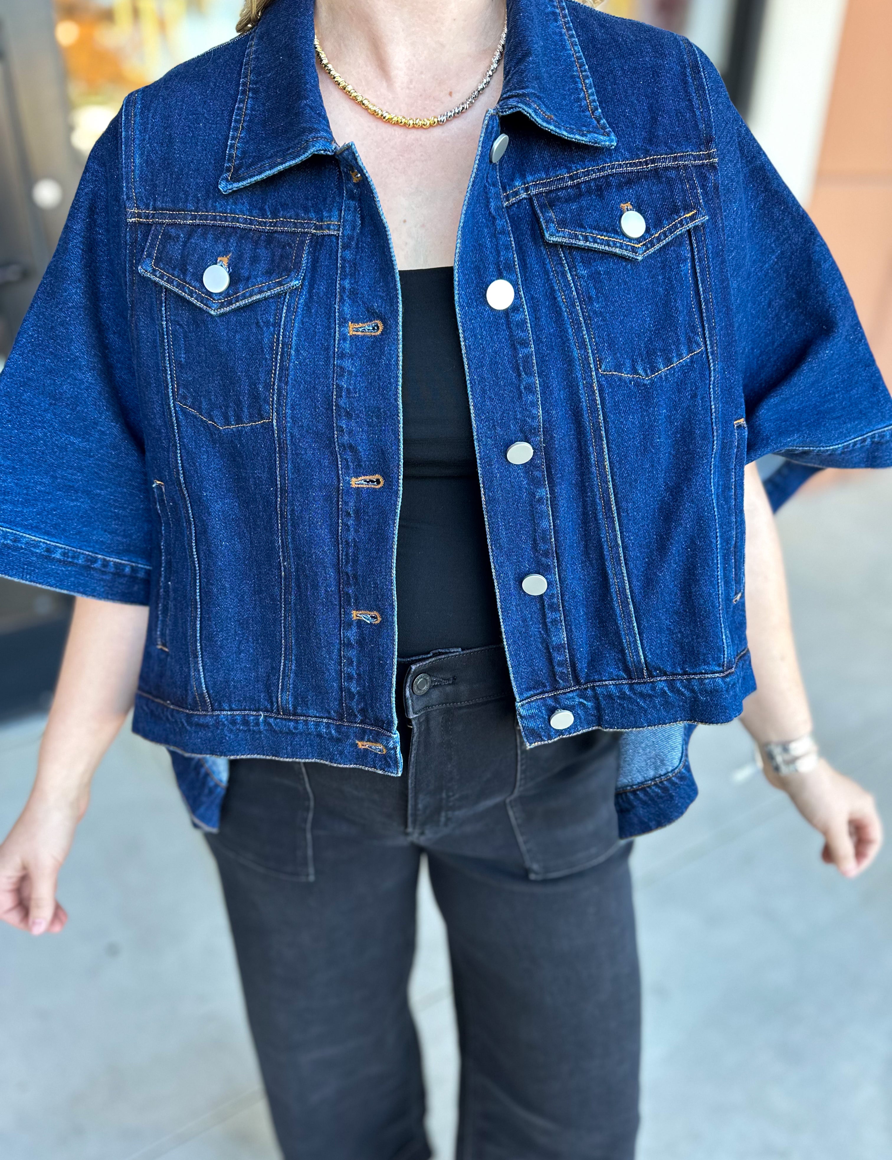 Short Sleeve Denim Jacket-600 Outerwear-TCEC-July & June Women's Fashion Boutique Located in San Antonio, Texas