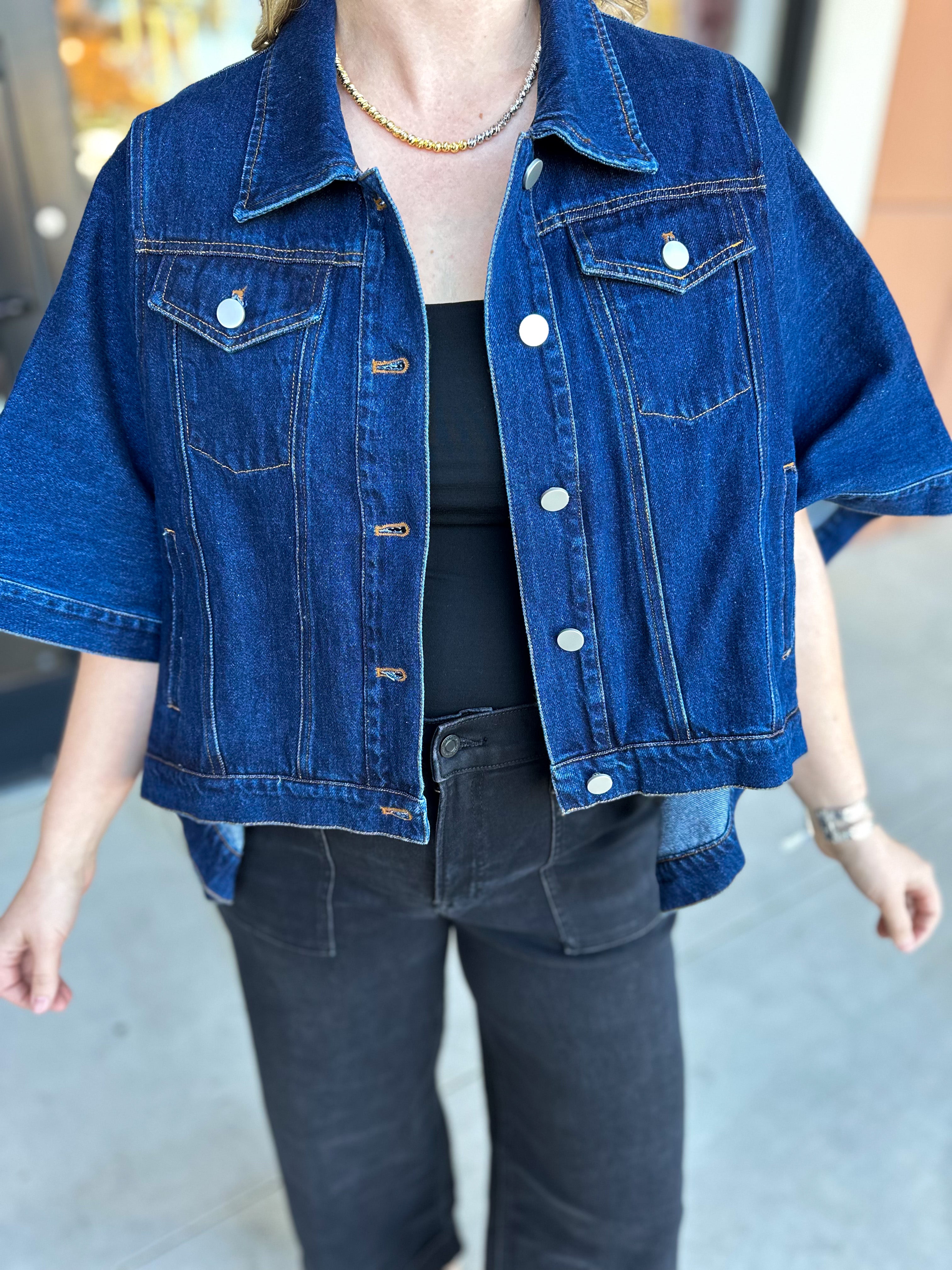 Short Sleeve Denim Jacket-600 Outerwear-TCEC-July & June Women's Fashion Boutique Located in San Antonio, Texas