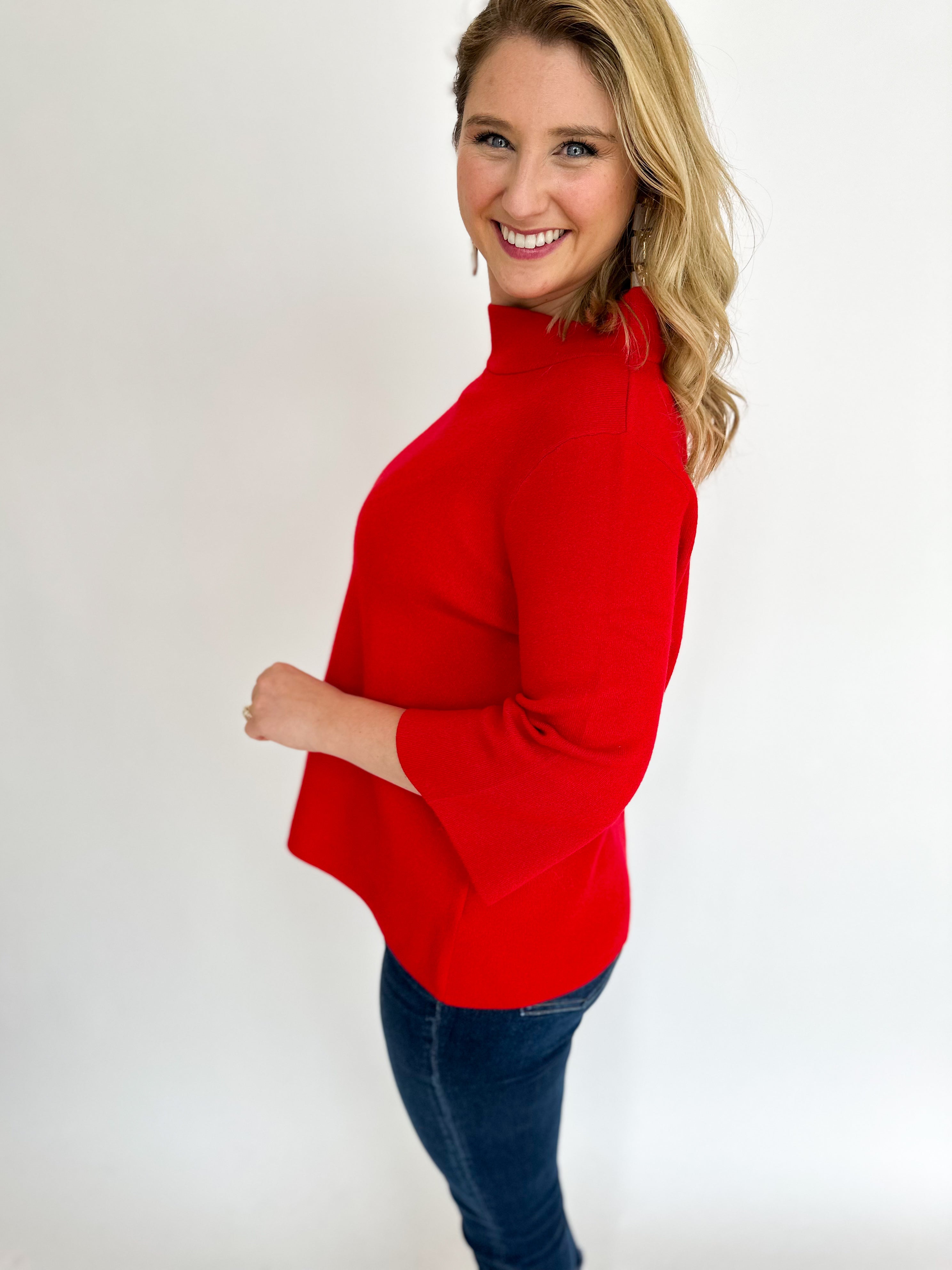Cherry Red Mock Neck Sweater Top-230 Sweaters/Cardis-FATE-July & June Women's Fashion Boutique Located in San Antonio, Texas