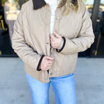 Khaki & Suede Jacket-600 Outerwear-ENTRO-July & June Women's Fashion Boutique Located in San Antonio, Texas
