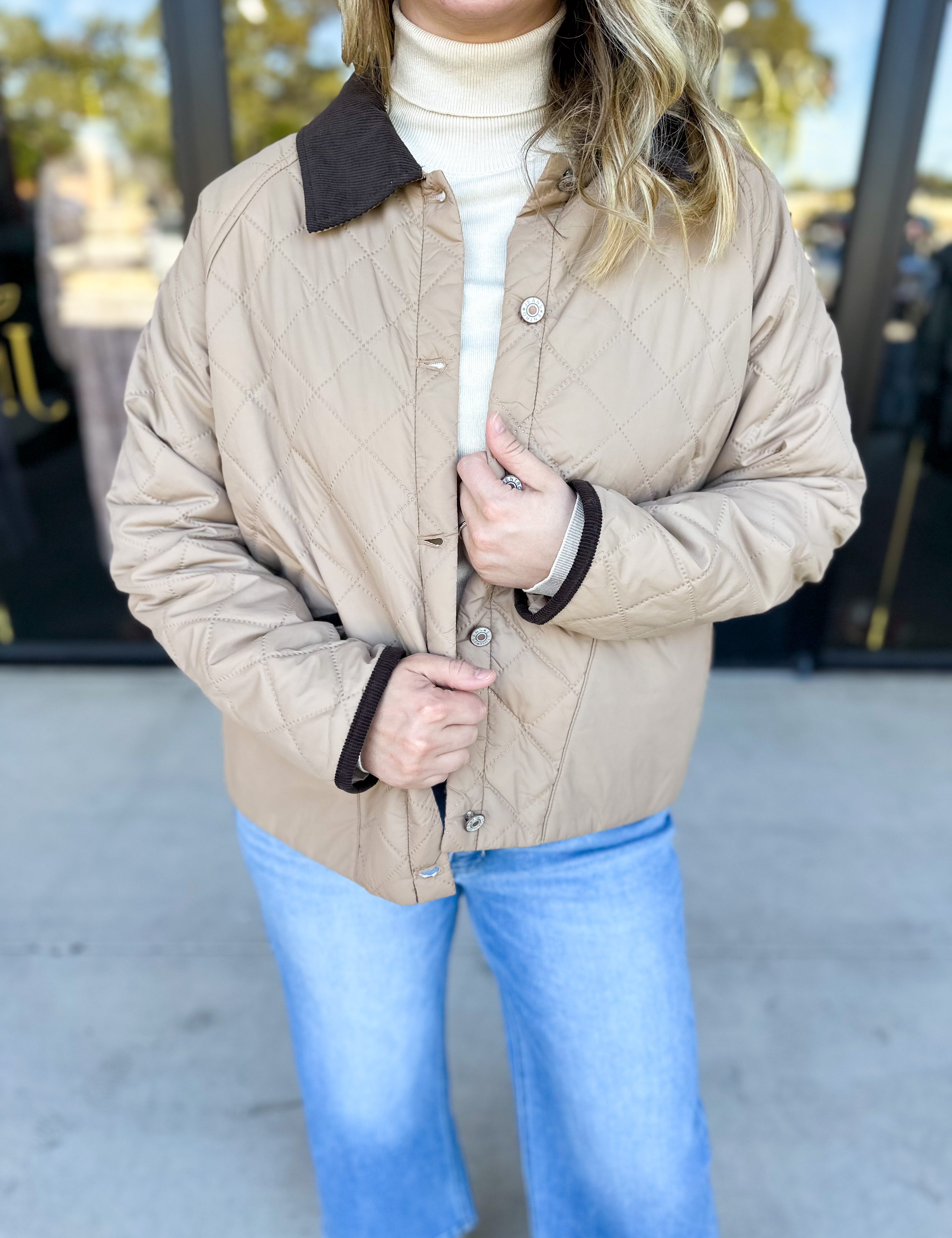 Khaki & Suede Jacket-600 Outerwear-ENTRO-July & June Women's Fashion Boutique Located in San Antonio, Texas