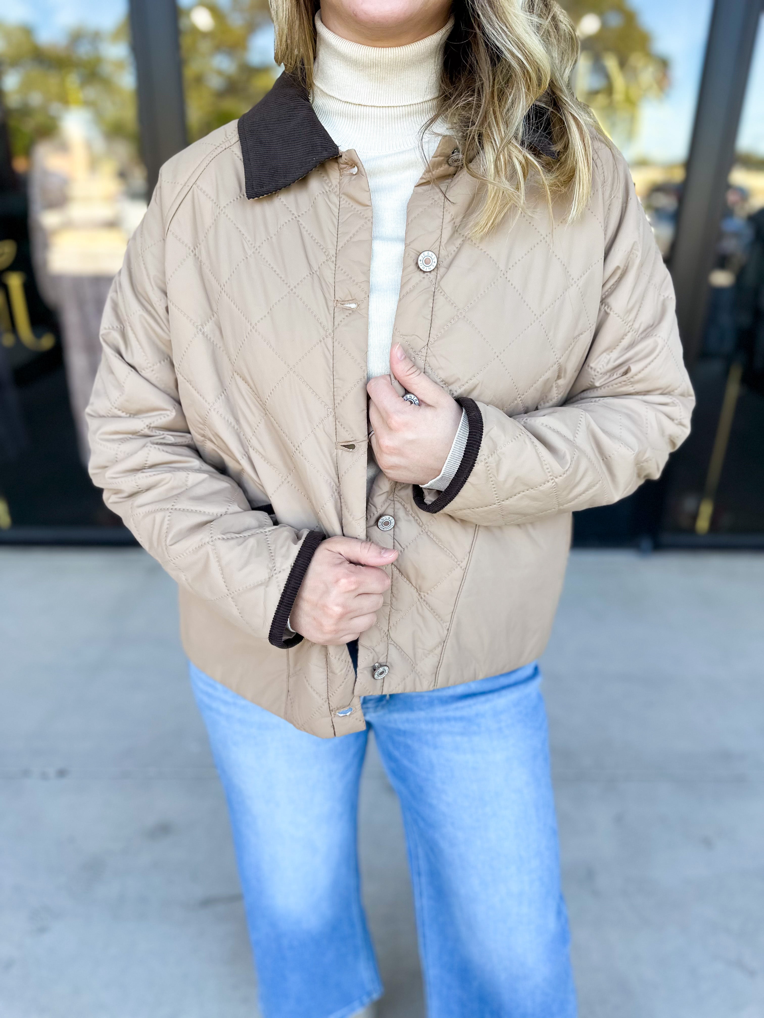 Khaki & Suede Jacket-600 Outerwear-ENTRO-July & June Women's Fashion Boutique Located in San Antonio, Texas