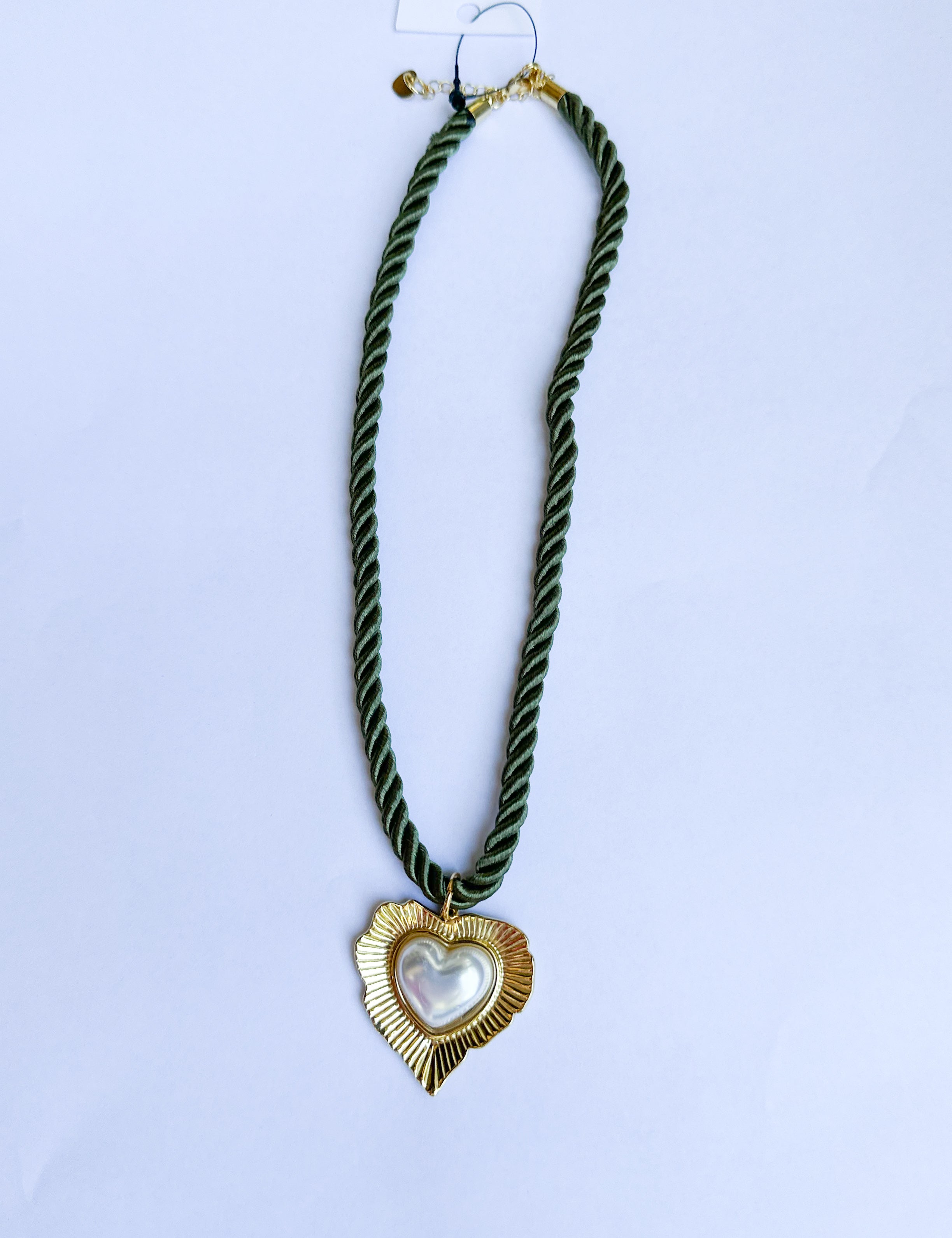 Scarf Necklace - Olive Rope Heart-110 Jewelry & Hair-HART DESIGNS-July & June Women's Fashion Boutique Located in San Antonio, Texas