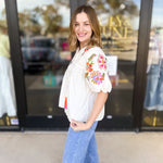 THML - Classic Ivory Embroidered Blouse-200 Fashion Blouses-THML-July & June Women's Fashion Boutique Located in San Antonio, Texas