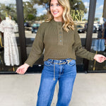 The Everyday Henley Sweater - Olive-230 Sweaters/Cardis-JODIFL-July & June Women's Fashion Boutique Located in San Antonio, Texas