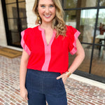 THML - Bold Flutter Sleeve Blouse-200 Fashion Blouses-THML-July & June Women's Fashion Boutique Located in San Antonio, Texas