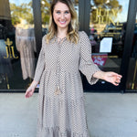 Taupe & Black Midi Dress-500 Midi-POLOGRAM-July & June Women's Fashion Boutique Located in San Antonio, Texas