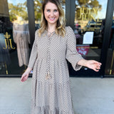 Taupe & Black Midi Dress-500 Midi-POLOGRAM-July & June Women's Fashion Boutique Located in San Antonio, Texas