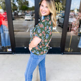 THML - Olive & Blush Floral Blouse-200 Fashion Blouses-THML-July & June Women's Fashion Boutique Located in San Antonio, Texas