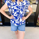 Blue Floral Ruffle Blouse-200 Fashion Blouses-PINCH-July & June Women's Fashion Boutique Located in San Antonio, Texas