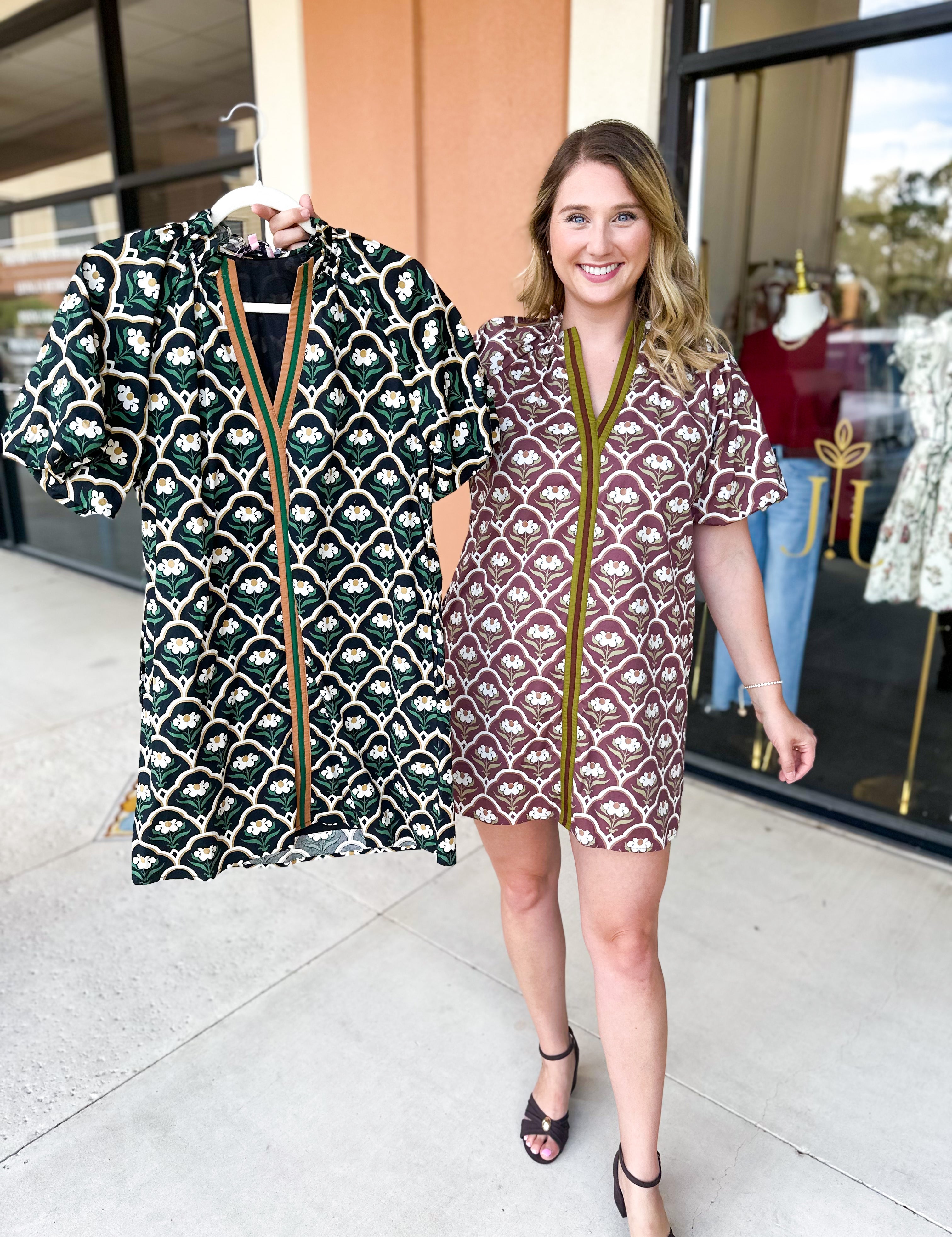Retro Floral Mini Dress - Black-510 Mini-ENTRO-July & June Women's Fashion Boutique Located in San Antonio, Texas