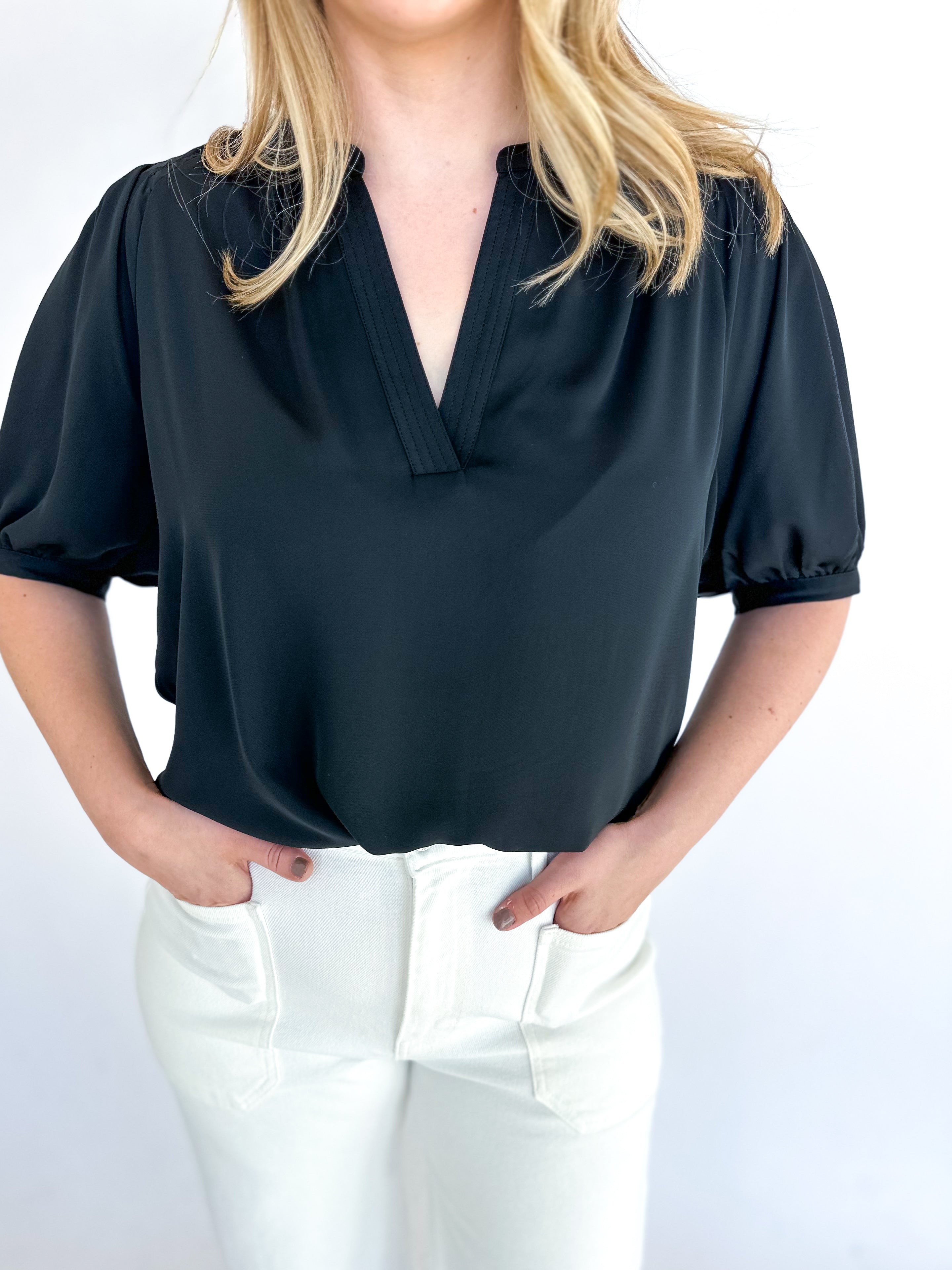 Quince Blouse - Black-200 Fashion Blouses-CURRENT AIR CLOTHING-July & June Women's Fashion Boutique Located in San Antonio, Texas