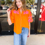 THML - Bold Citrus Embroidered Blouse-200 Fashion Blouses-THML-July & June Women's Fashion Boutique Located in San Antonio, Texas
