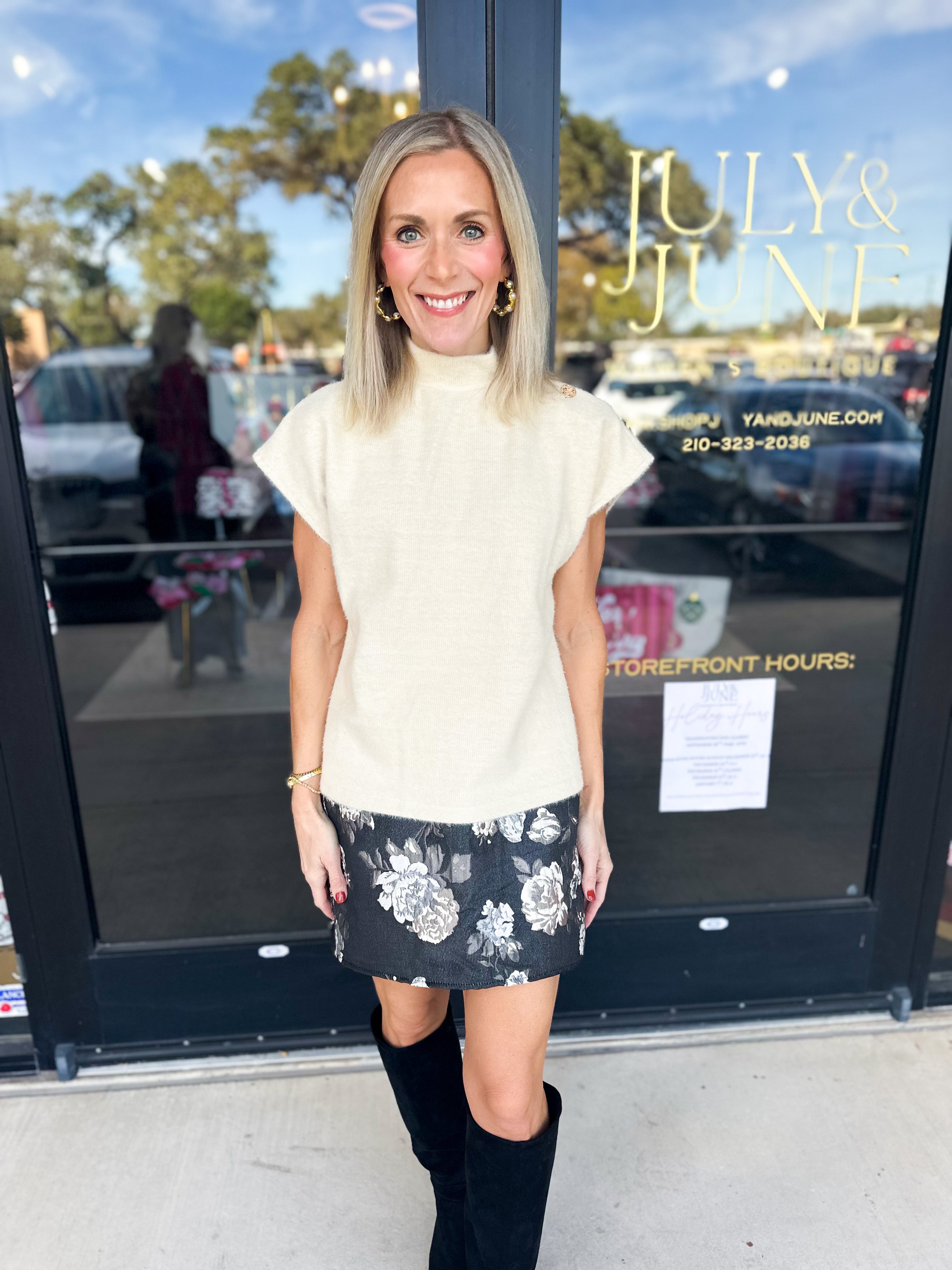 THML - Floral Shimmer Skirt-410 Shorts/Skirts-THML-July & June Women's Fashion Boutique Located in San Antonio, Texas