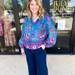Teal & Lavender Blouse-200 Fashion Blouses-FATE-July & June Women's Fashion Boutique Located in San Antonio, Texas