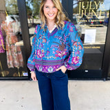 Teal & Lavender Blouse-200 Fashion Blouses-FATE-July & June Women's Fashion Boutique Located in San Antonio, Texas