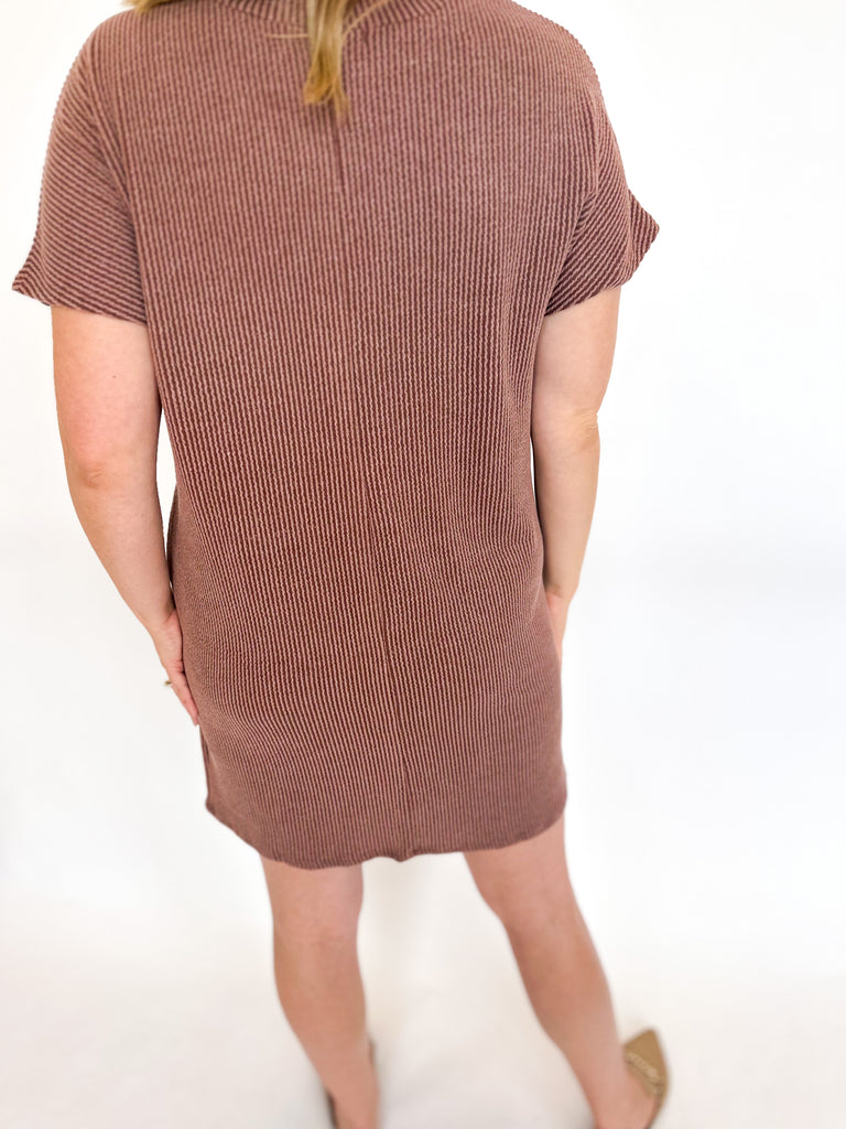 Ribbed T-shirt Dress- Chocolate-510 Mini-ENTRO-July & June Women's Fashion Boutique Located in San Antonio, Texas