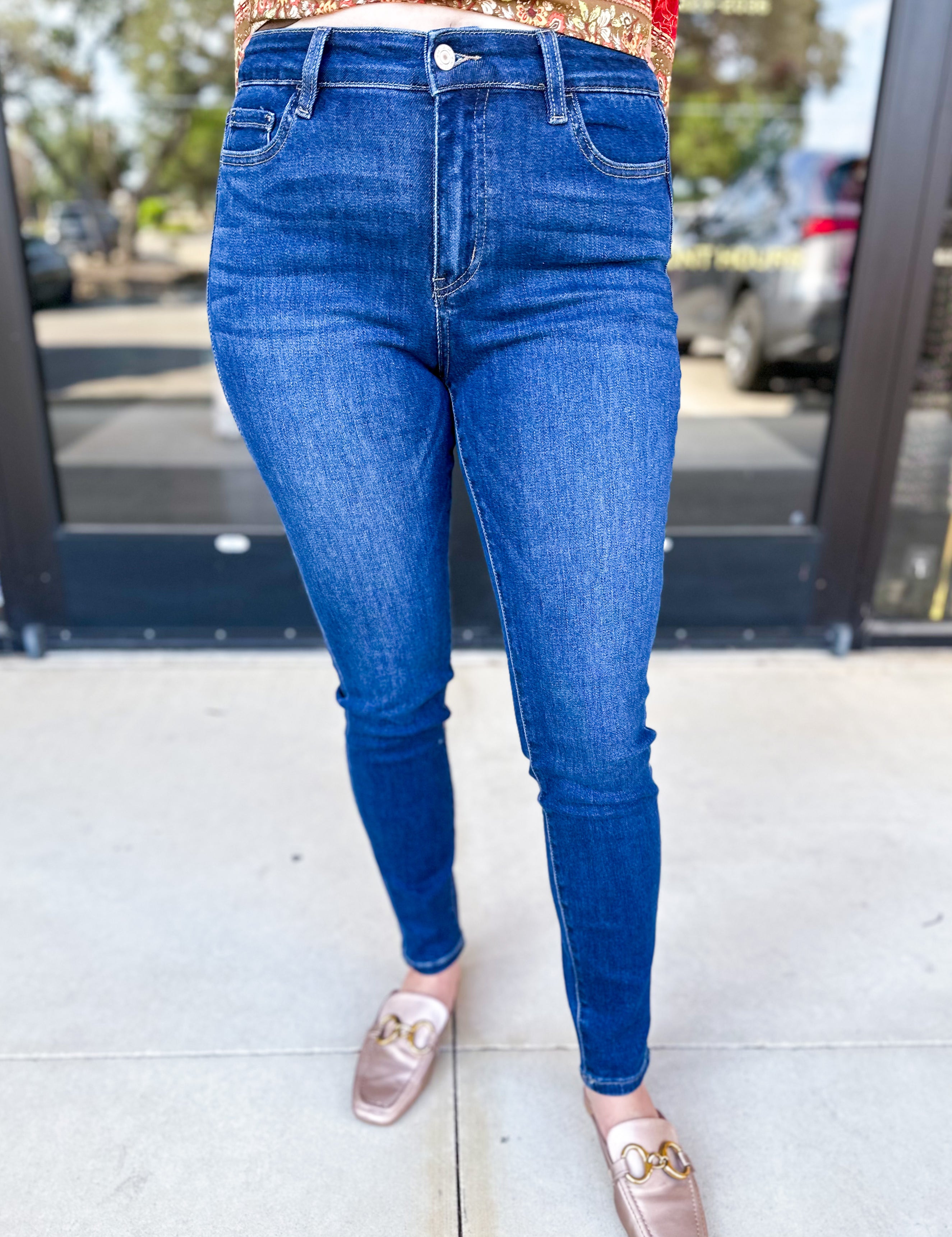 Vervet - High Rise Dark Wash Skinny Jeans-400 Pants-VEVERT BY FLYING MONKEY-July & June Women's Fashion Boutique Located in San Antonio, Texas