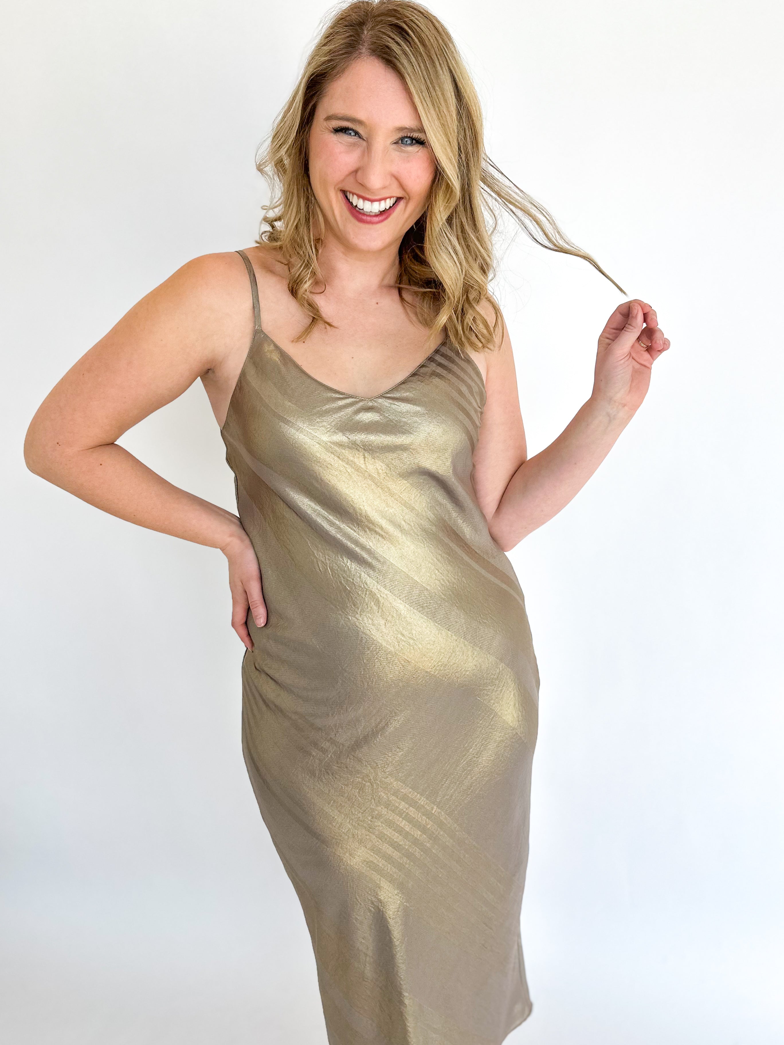 Be Golden Midi Dress-500 Midi-CURRENT AIR CLOTHING-July & June Women's Fashion Boutique Located in San Antonio, Texas