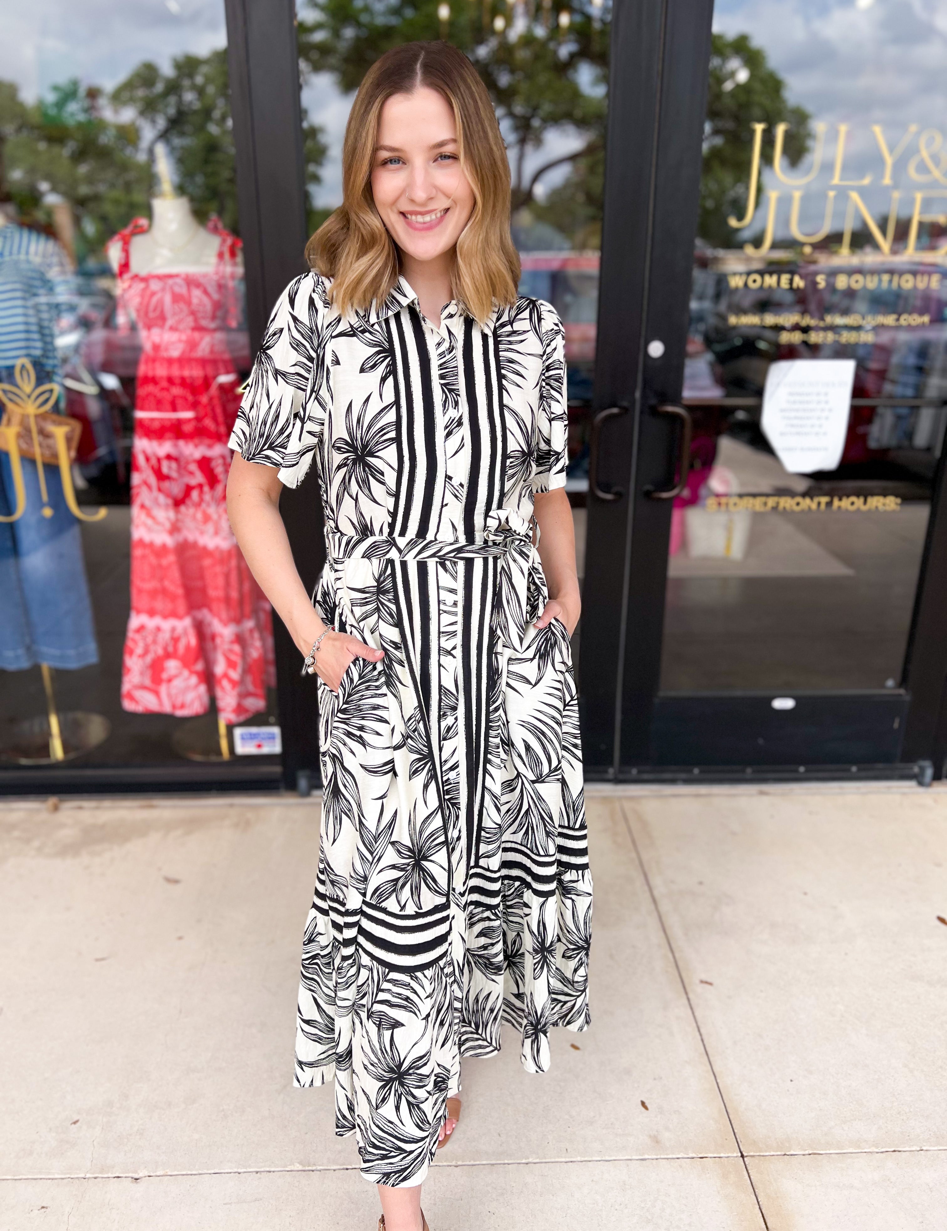 Palm City Midi Dress - Black-500 Midi-ENTRO-July & June Women's Fashion Boutique Located in San Antonio, Texas