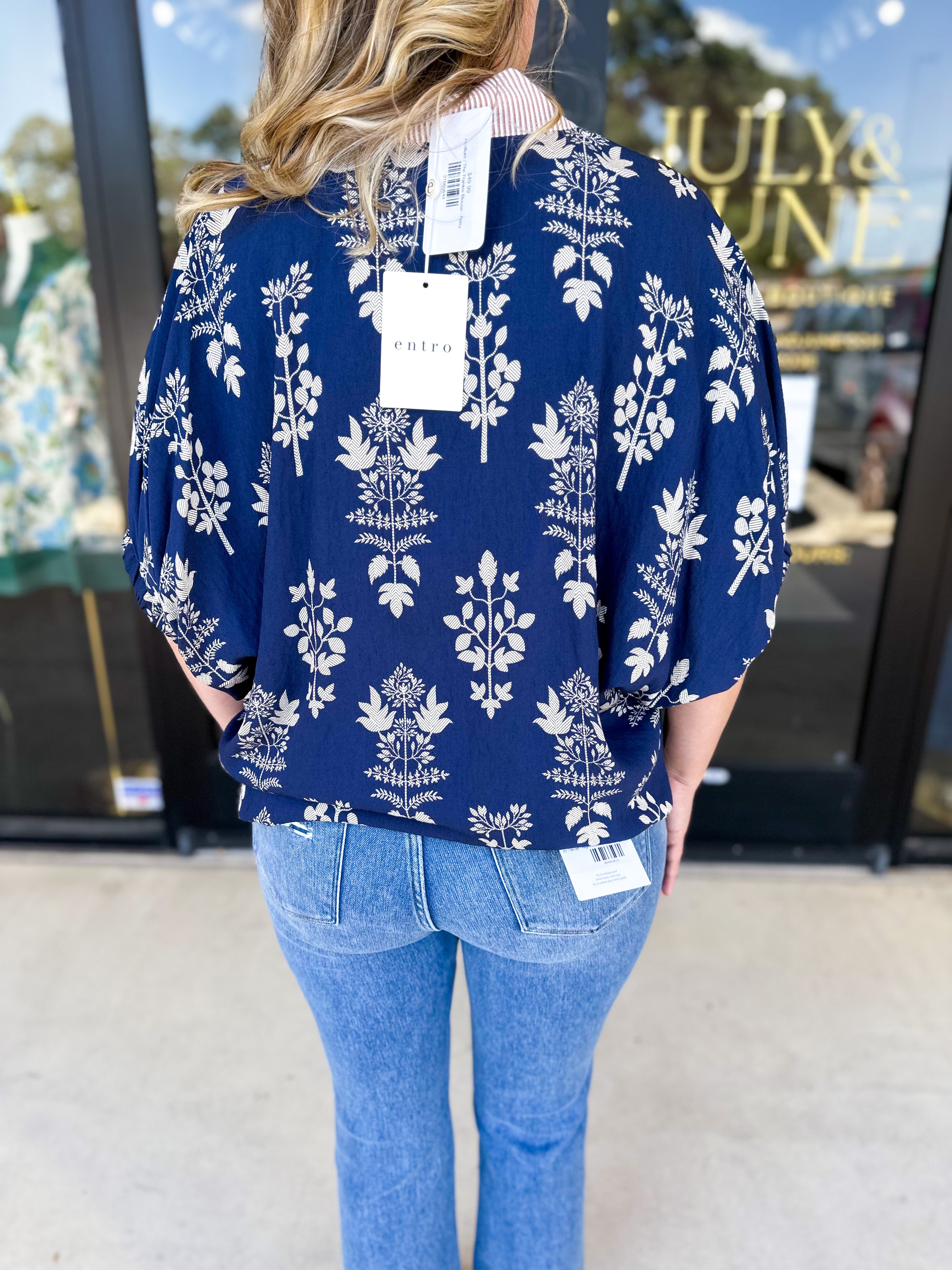 The Frankie Blouse - Navy-200 Fashion Blouses-ENTRO-July & June Women's Fashion Boutique Located in San Antonio, Texas