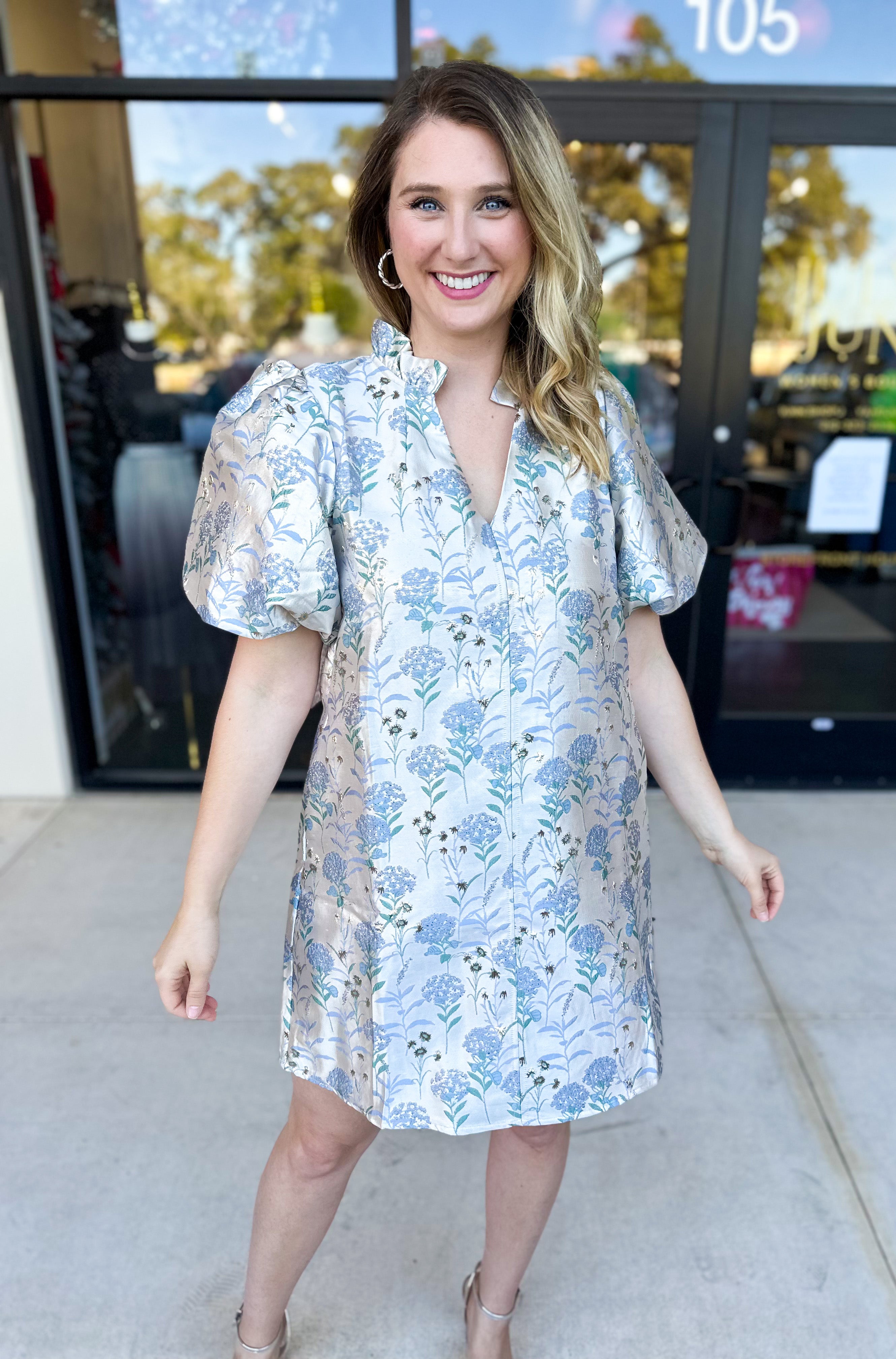 THML - Winter Blue Floral Mini Dress-510 Mini-THML-July & June Women's Fashion Boutique Located in San Antonio, Texas