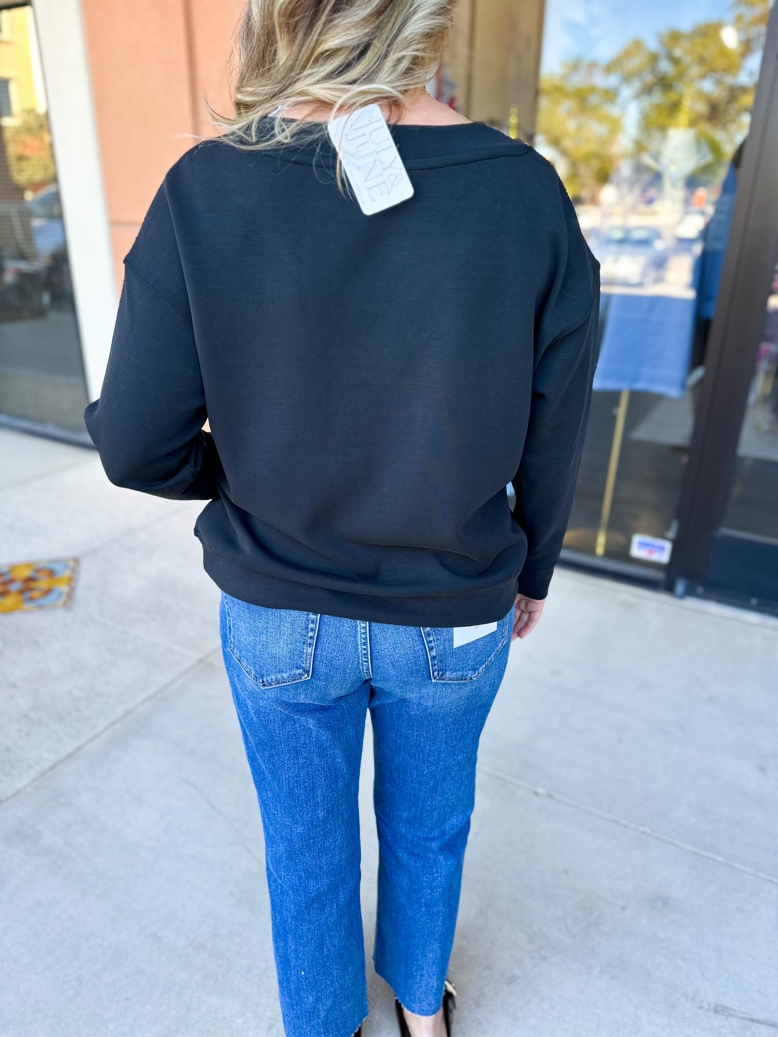 Mary Square - Hazel Long Sleeve - Black-210 Casual Blouses-MARY SQUARE-July & June Women's Fashion Boutique Located in San Antonio, Texas