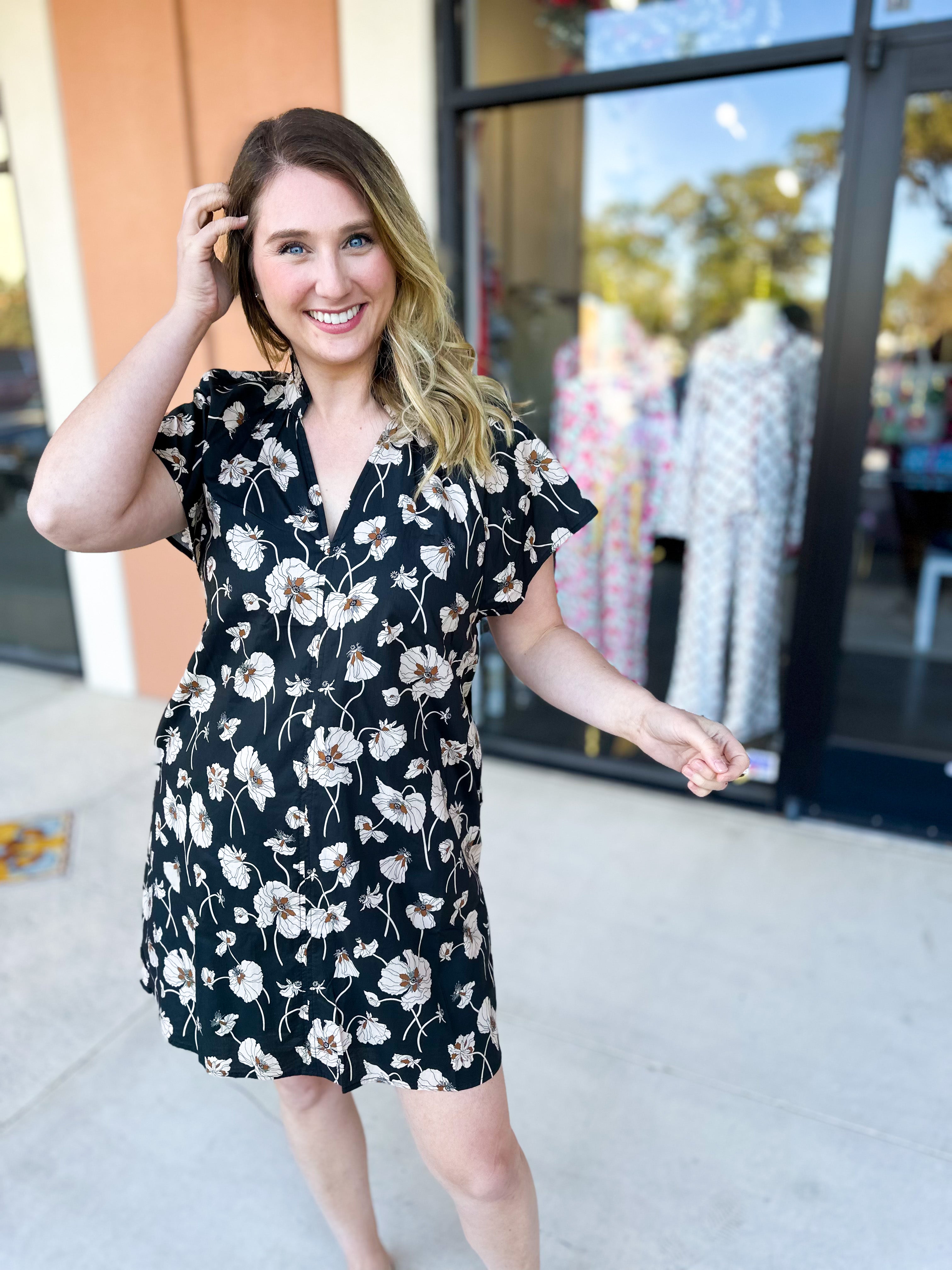 THML - Black Floral Mini Dress-500 Midi-THML-July & June Women's Fashion Boutique Located in San Antonio, Texas