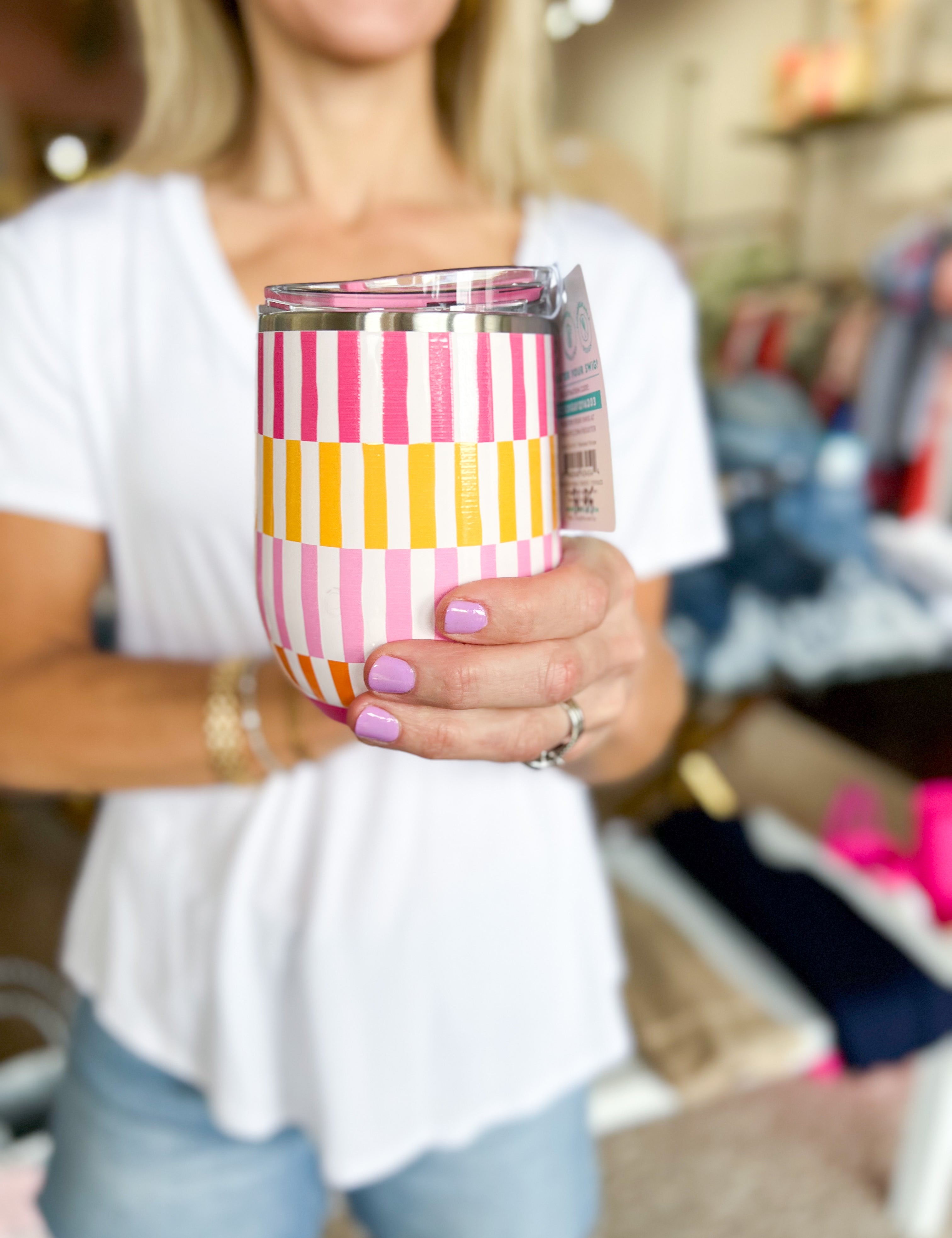 SWIG - Sherbet Stripe Stemless Wine Cup-140 Gifts + Home-SWIG-July & June Women's Fashion Boutique Located in San Antonio, Texas