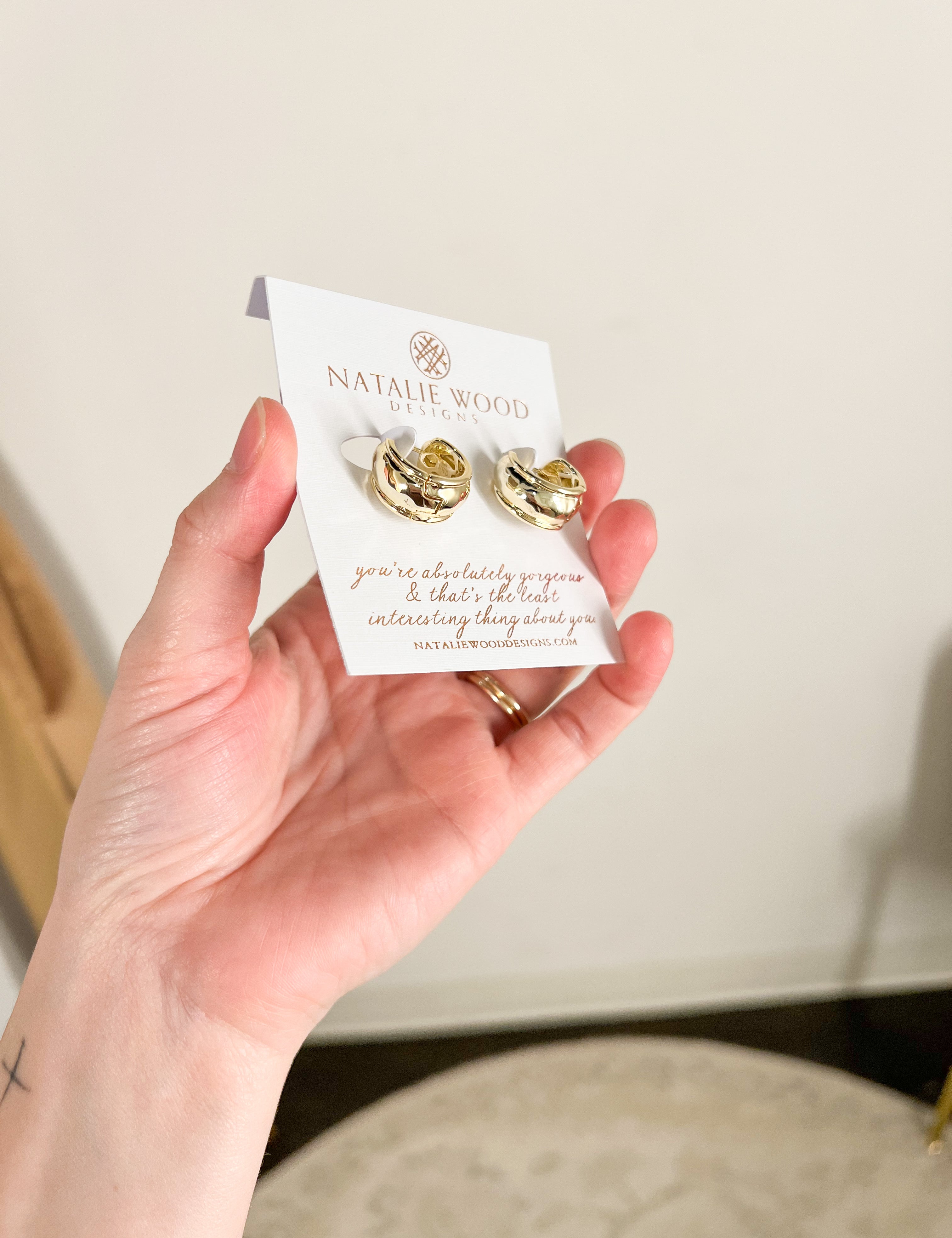 Natalie Wood - Reflection Mini Hoop Earrings - Gold-110 Jewelry & Hair-Natalie Wood-July & June Women's Fashion Boutique Located in San Antonio, Texas