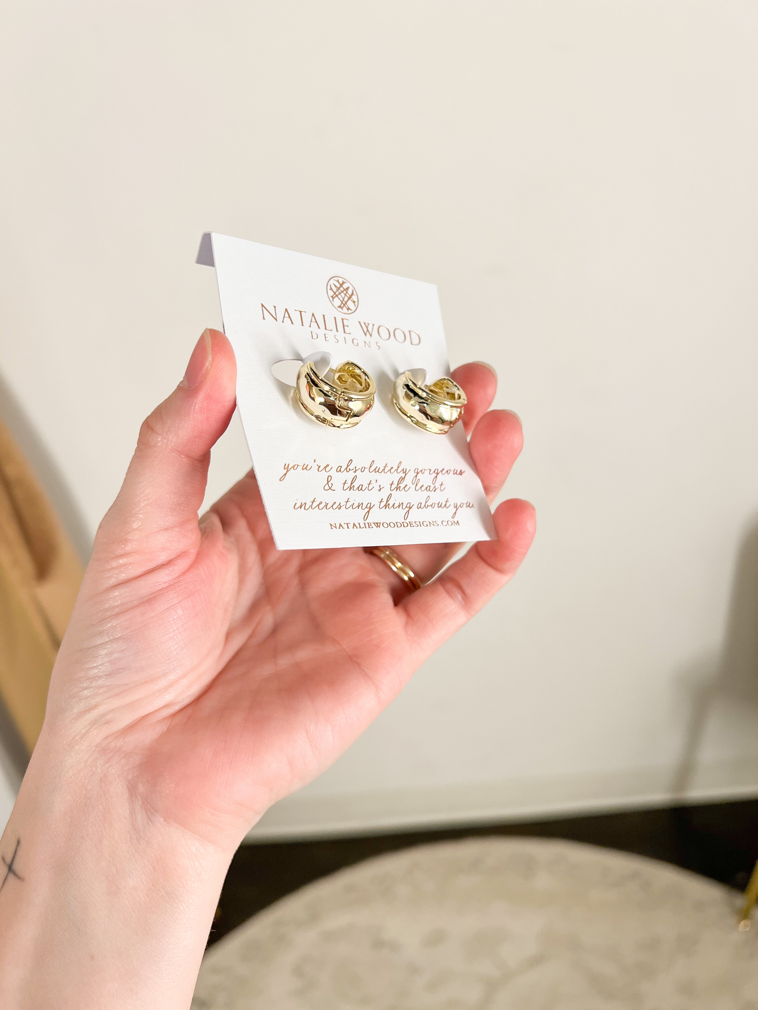 Natalie Wood - Reflection Mini Hoop Earrings - Gold-110 Jewelry & Hair-Natalie Wood-July & June Women's Fashion Boutique Located in San Antonio, Texas