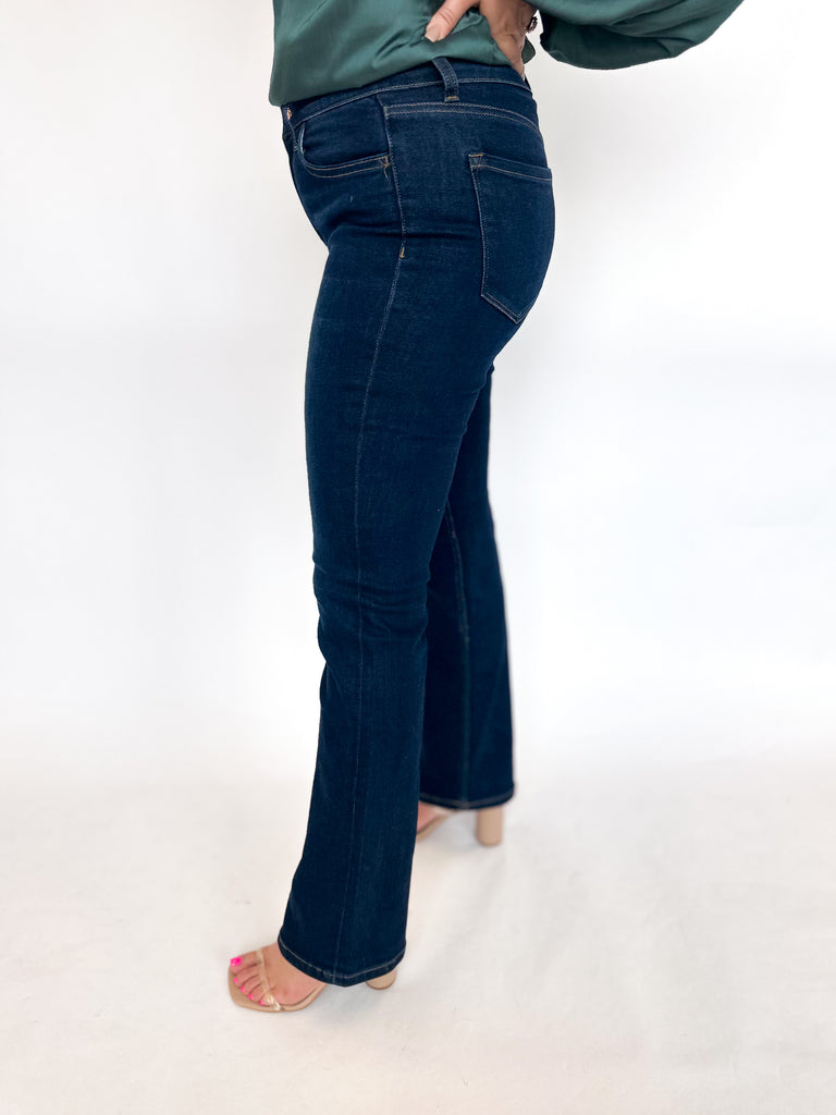 Vervet Mid Rise Dark Wash Bootcut-400 Pants-VEVERT BY FLYING MONKEY-July & June Women's Fashion Boutique Located in San Antonio, Texas