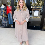 Button Down Casual Midi Dress - Carmel-500 Midi-ENTRO-July & June Women's Fashion Boutique Located in San Antonio, Texas
