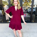 THML- Maroon Corduroy Mini Dress-510 Mini-THML-July & June Women's Fashion Boutique Located in San Antonio, Texas