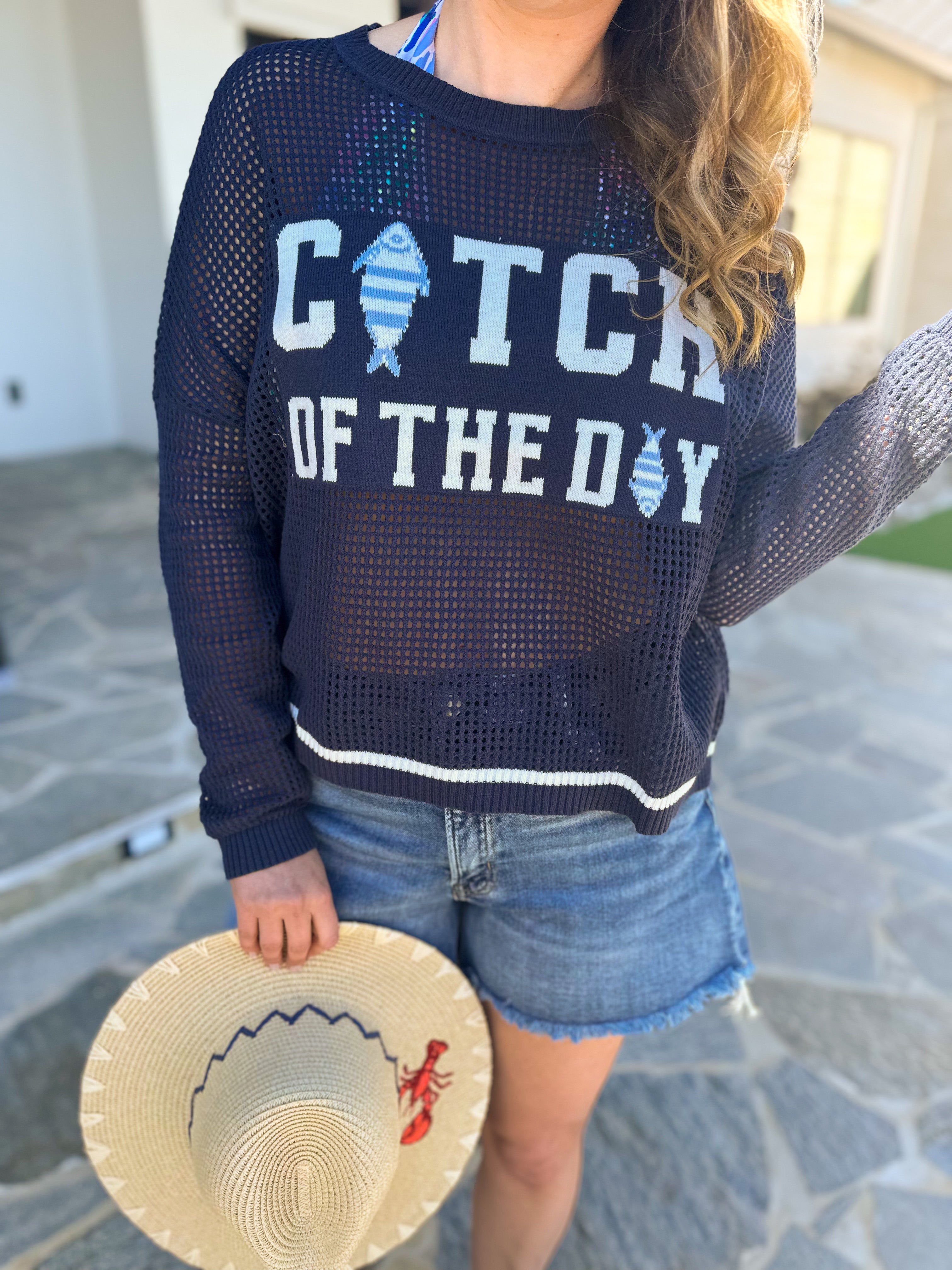 Catch of the Day Open Knit Sweater Top-230 Sweaters/Cardis-SHIRALEAH-July & June Women's Fashion Boutique Located in San Antonio, Texas