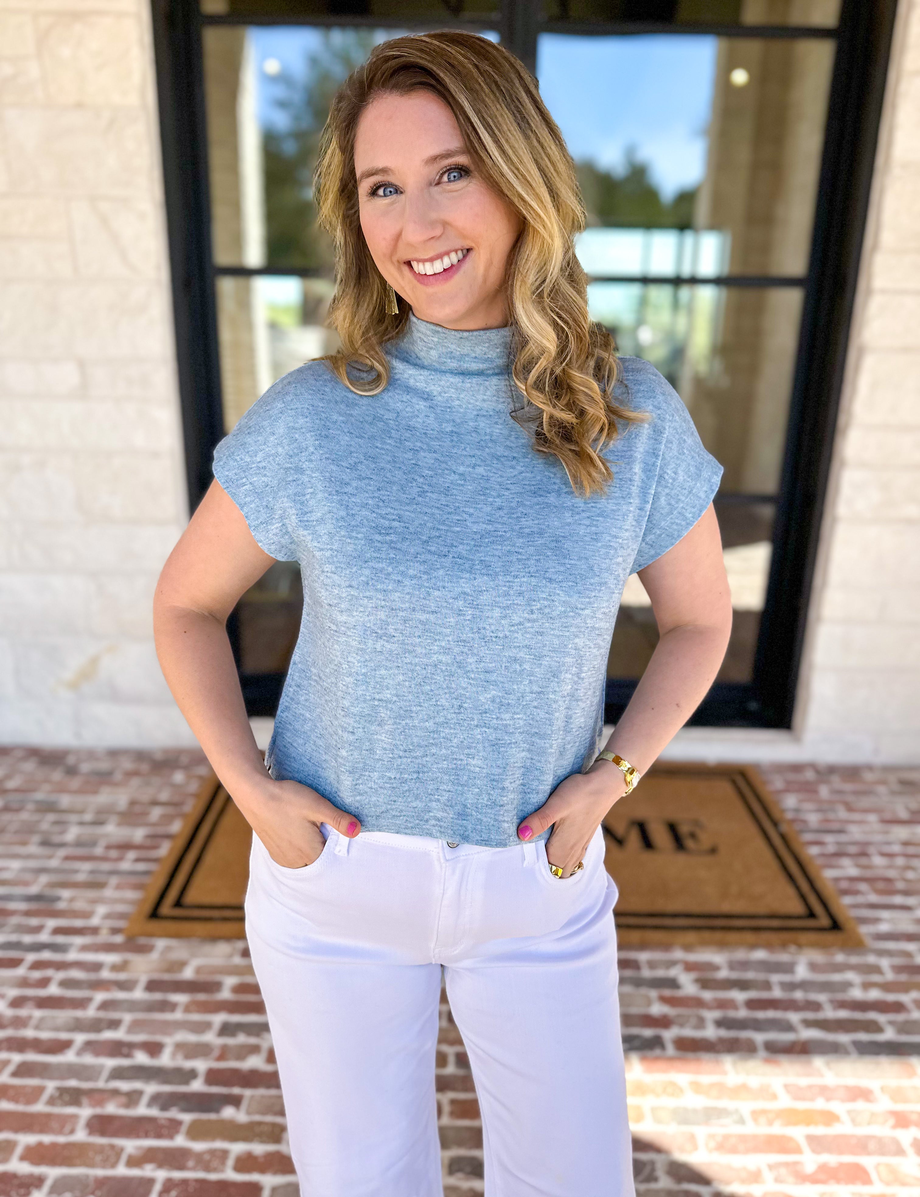 Soft Bloom Everyday Knit Top - Light Blue-230 Sweaters/Cardis-ENTRO-July & June Women's Fashion Boutique Located in San Antonio, Texas