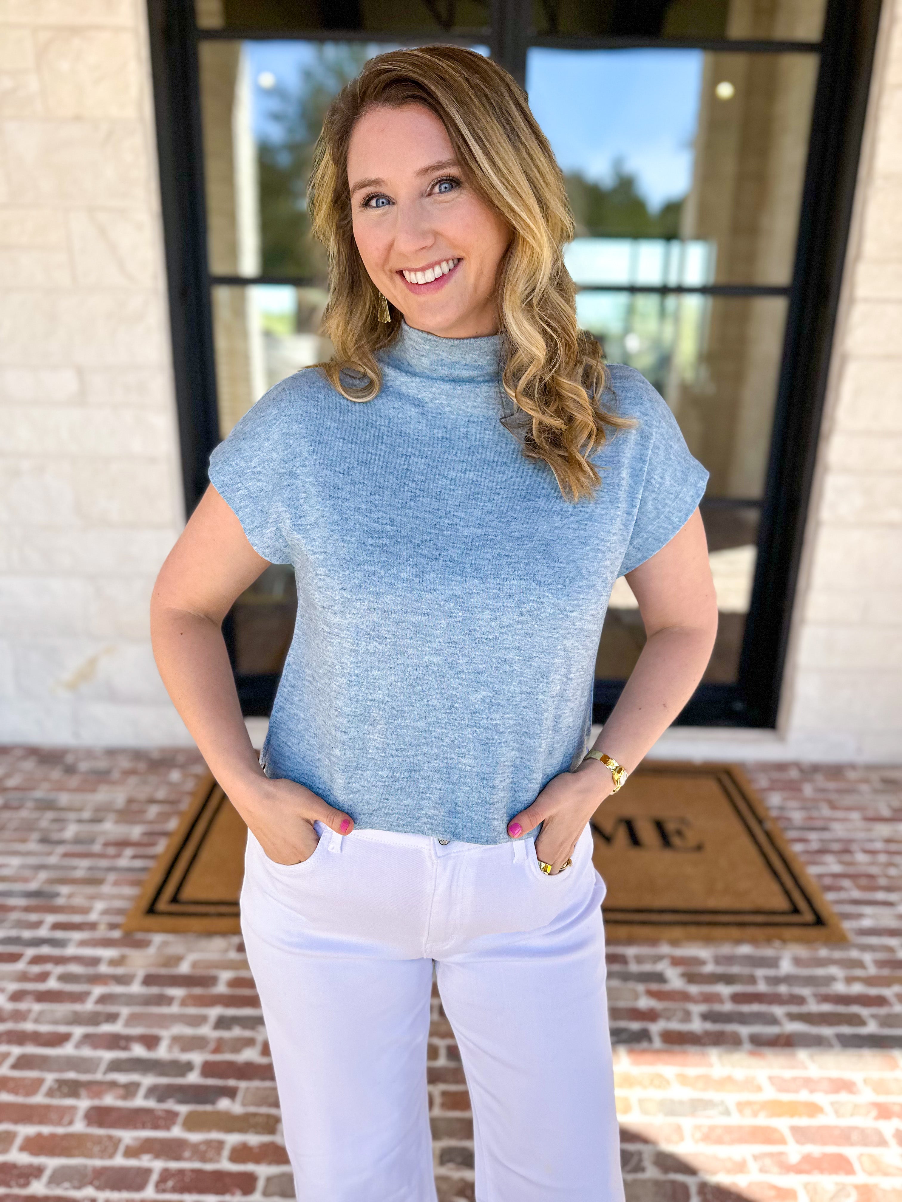 Soft Bloom Everyday Knit Top - Light Blue-230 Sweaters/Cardis-ENTRO-July & June Women's Fashion Boutique Located in San Antonio, Texas