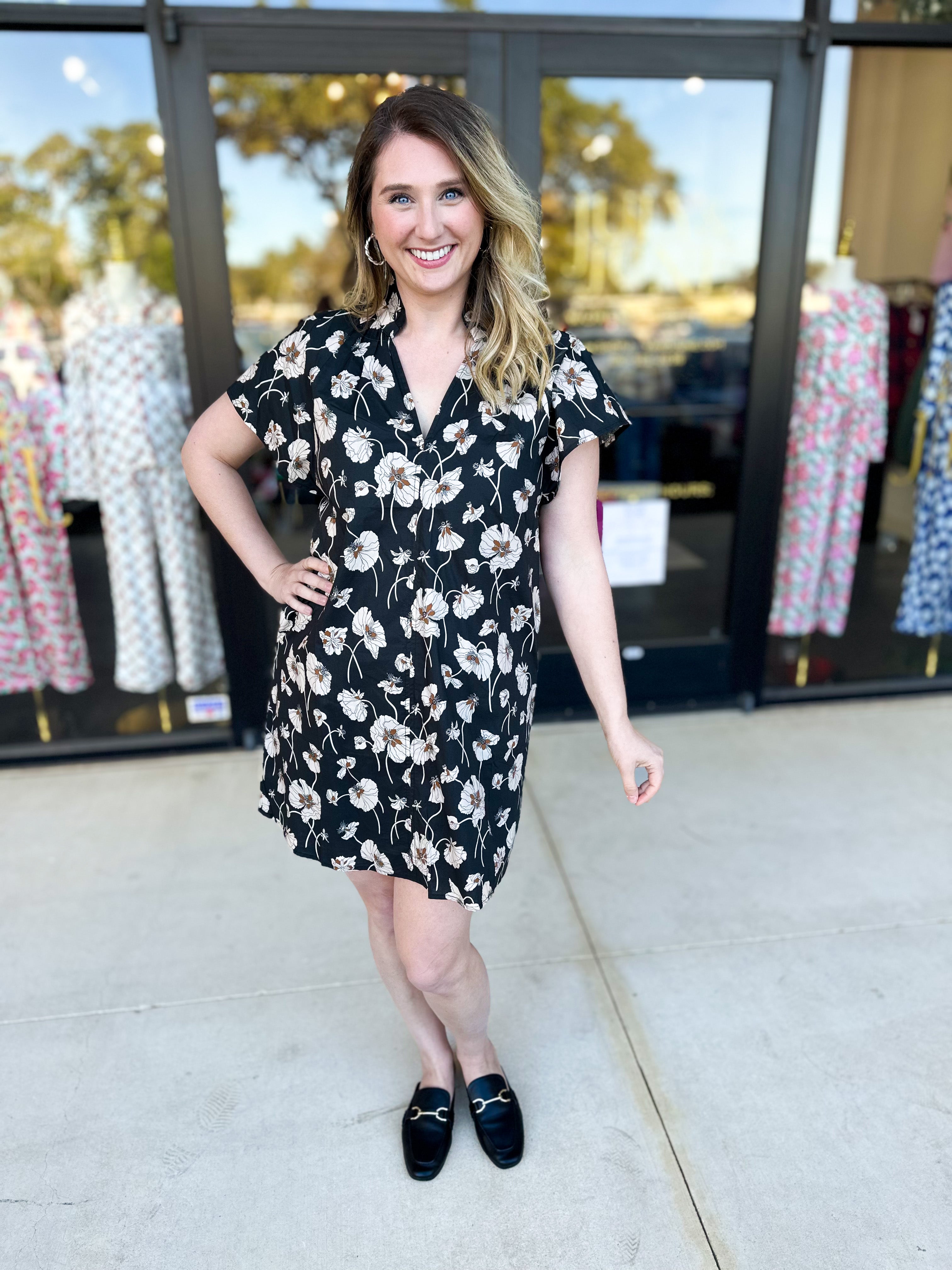 THML - Black Floral Mini Dress-500 Midi-THML-July & June Women's Fashion Boutique Located in San Antonio, Texas