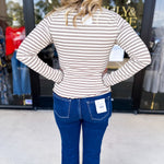 Stripe Mock Neck Long Sleeve - Mocha-210 Casual Blouses-POLOGRAM-July & June Women's Fashion Boutique Located in San Antonio, Texas