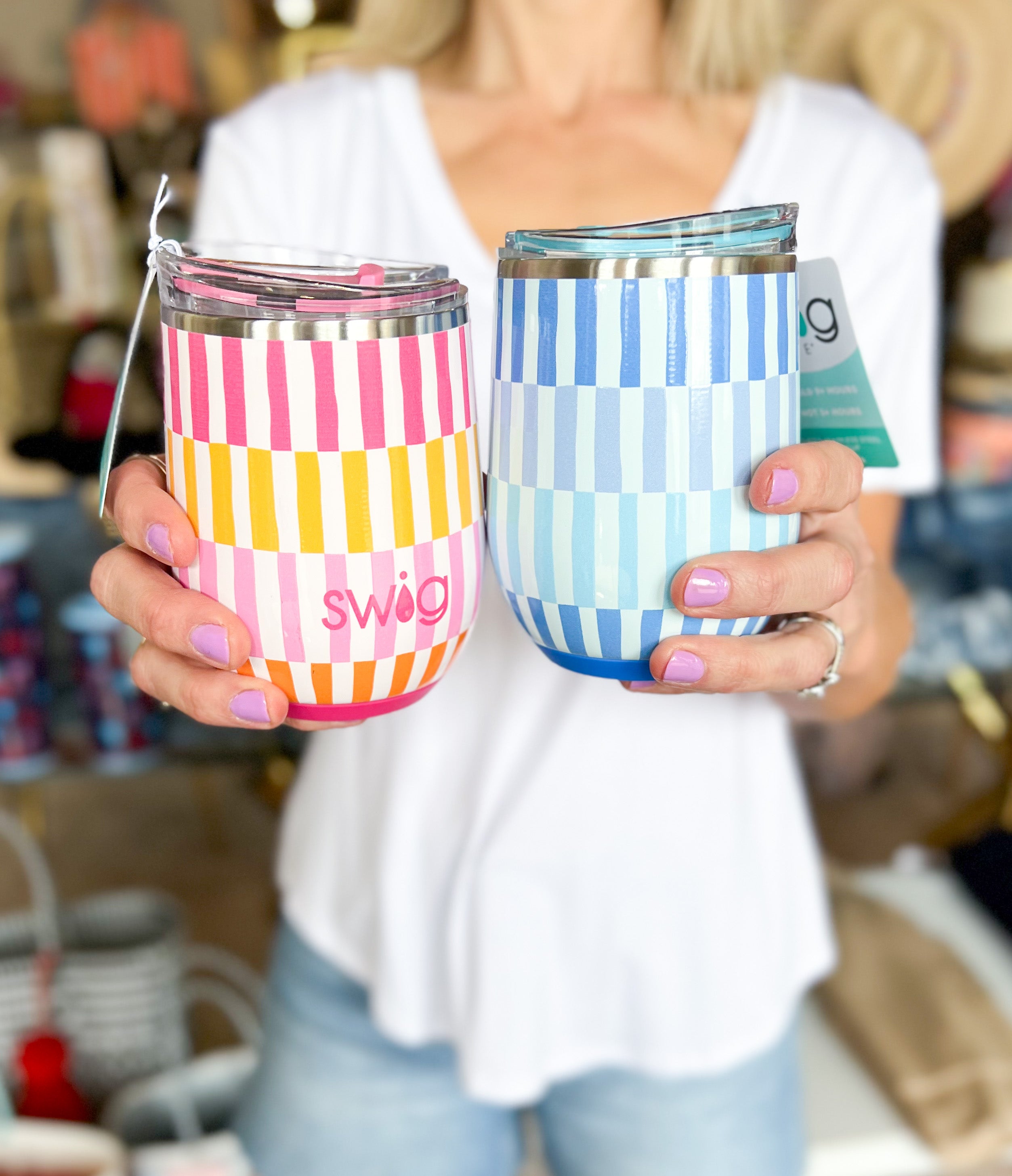 SWIG - Glacier Stripe Stemless Wine Cup-140 Gifts + Home-SWIG-July & June Women's Fashion Boutique Located in San Antonio, Texas