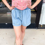 Classic & Comfy Denim Shorts - Light Denim-510 Mini-ENTRO-July & June Women's Fashion Boutique Located in San Antonio, Texas