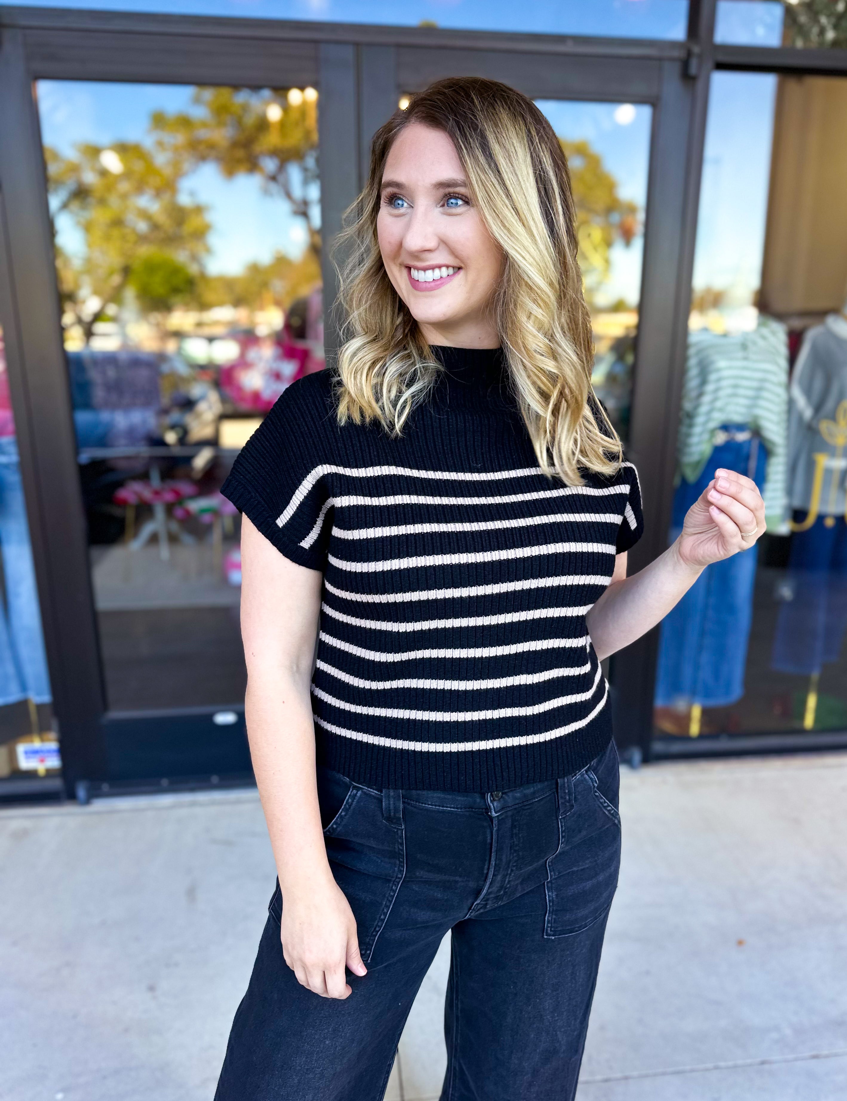 Pink Friday Doorbuster - Mock Neck Knit Sweater Top - Black - ONLINE-PINK FRIDAY DOORBUSTERS-BLU PEPPER-July & June Women's Fashion Boutique Located in San Antonio, Texas