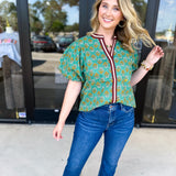 THML - Teal Paisley Blouse-200 Fashion Blouses-THML-July & June Women's Fashion Boutique Located in San Antonio, Texas