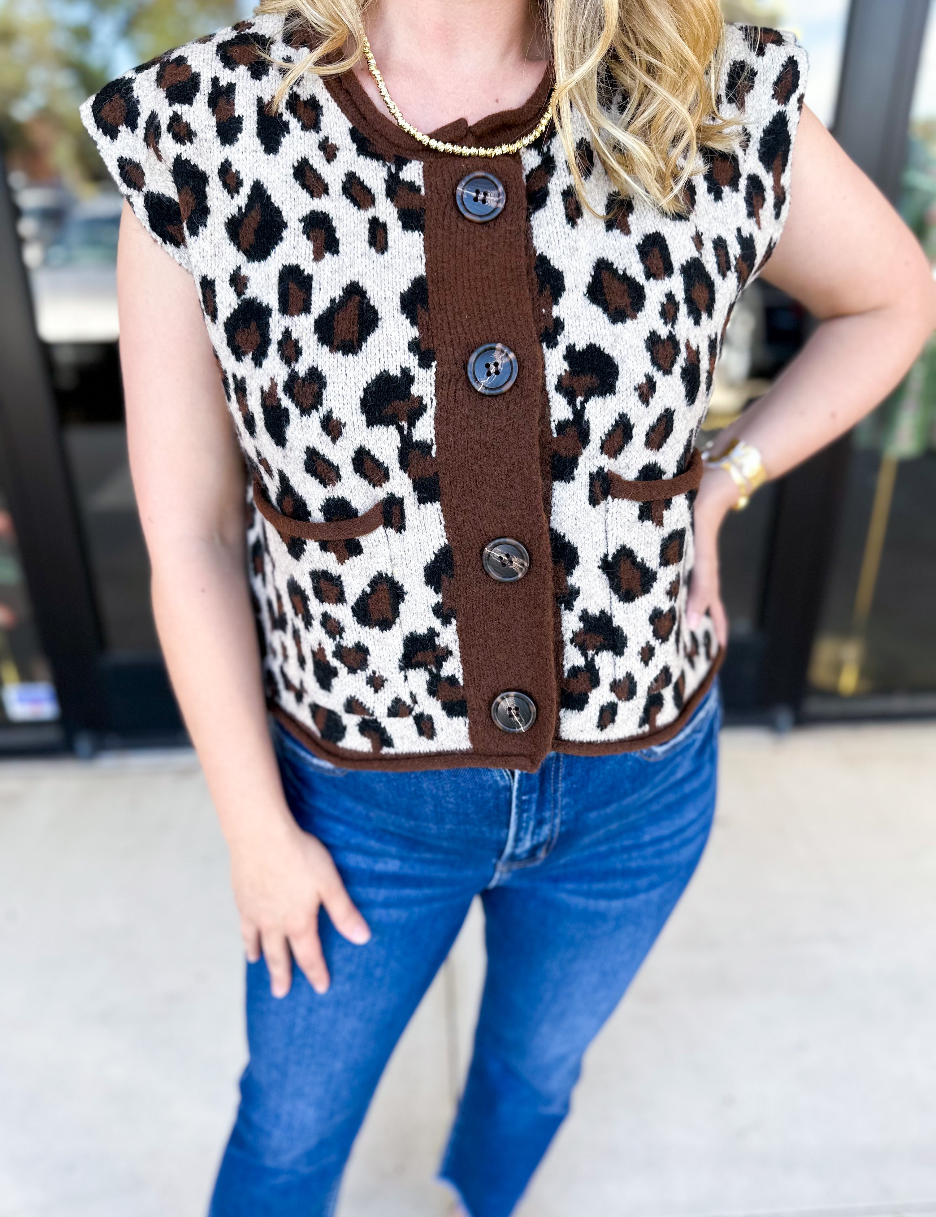 Trendy Cheetah Button Cardigan-230 Sweaters/Cardis-ENTRO-July & June Women's Fashion Boutique Located in San Antonio, Texas