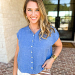 Short Sleeve Everyday Cardigan - Ocean Blue-230 Sweaters/Cardis-DOUBLE ZERO-July & June Women's Fashion Boutique Located in San Antonio, Texas