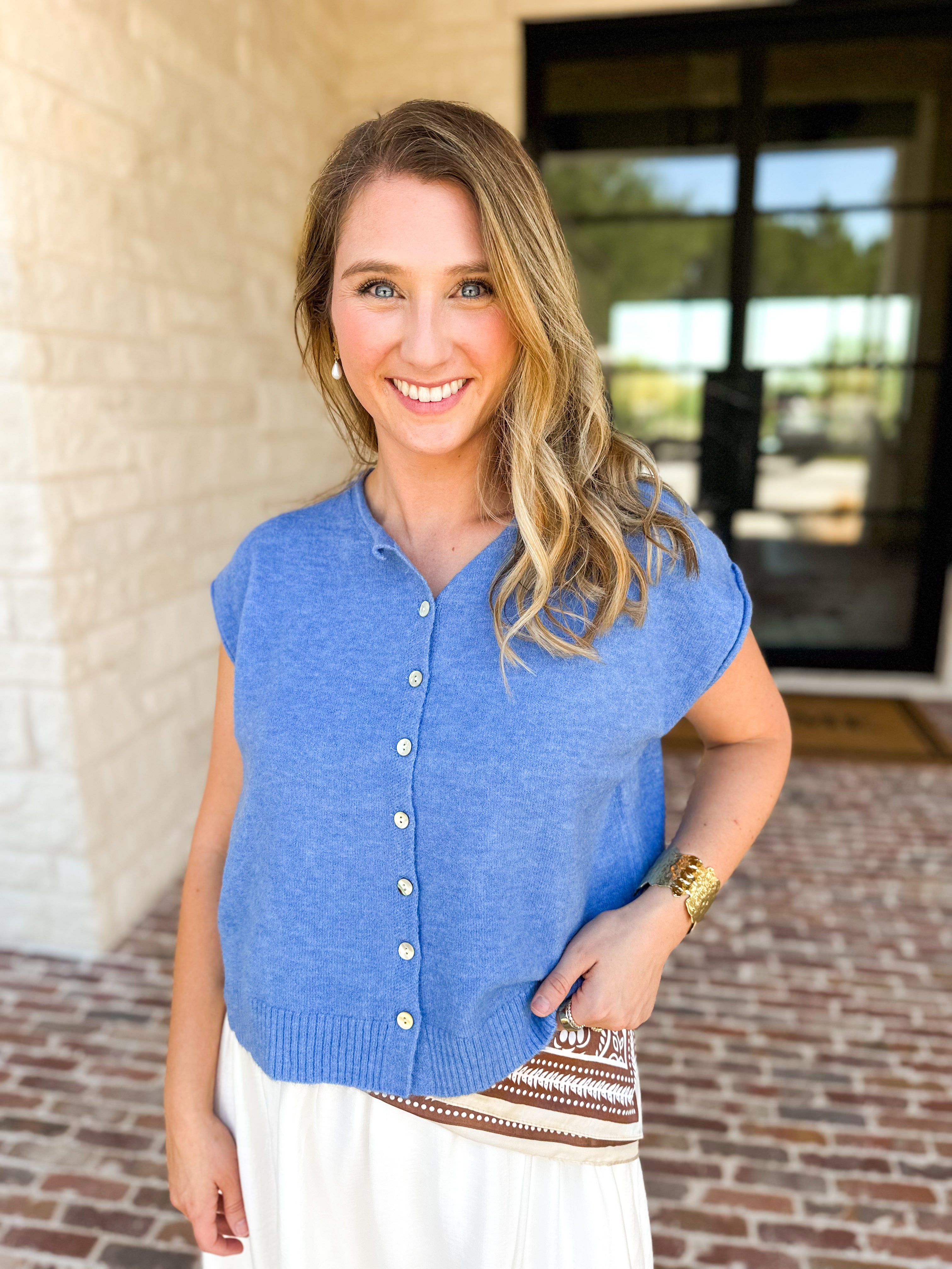 Short Sleeve Everyday Cardigan - Ocean Blue-230 Sweaters/Cardis-DOUBLE ZERO-July & June Women's Fashion Boutique Located in San Antonio, Texas