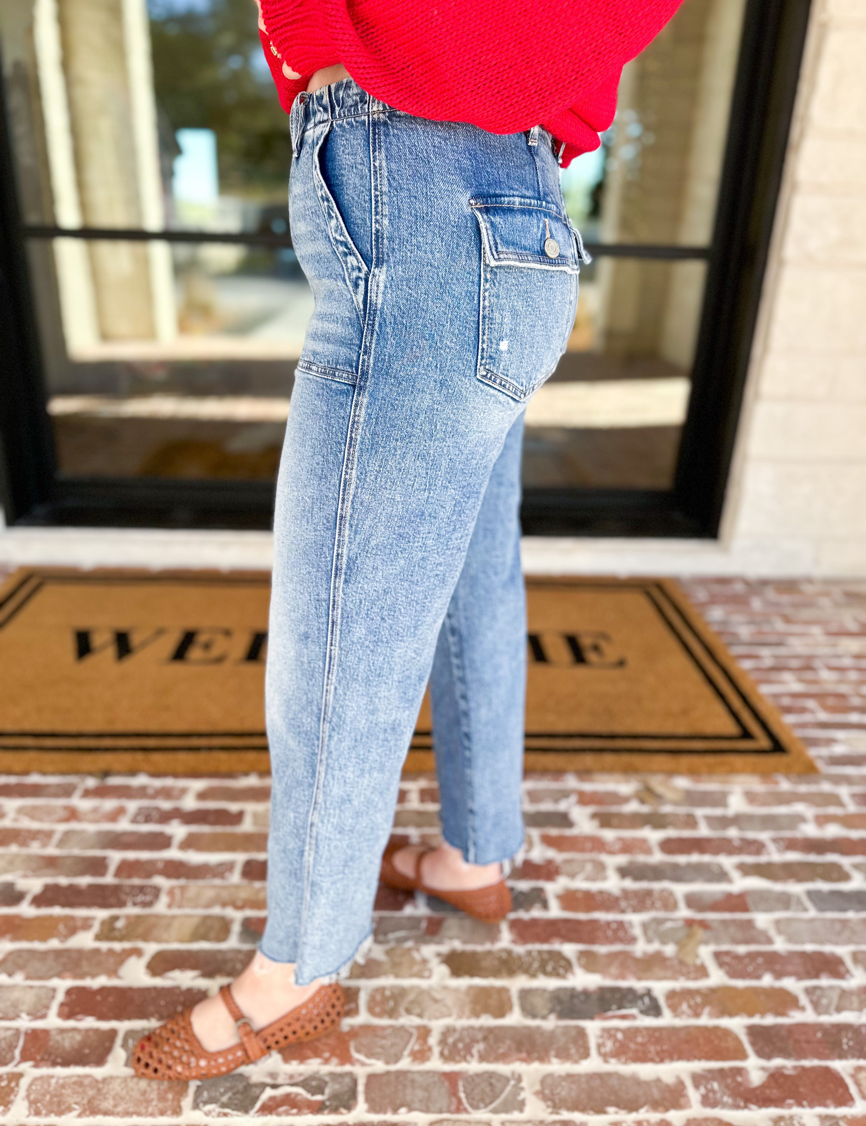 Vervet - High Rise Slim Wide Patch Pocket Jeans-400 Pants-VEVERT BY FLYING MONKEY-July & June Women's Fashion Boutique Located in San Antonio, Texas