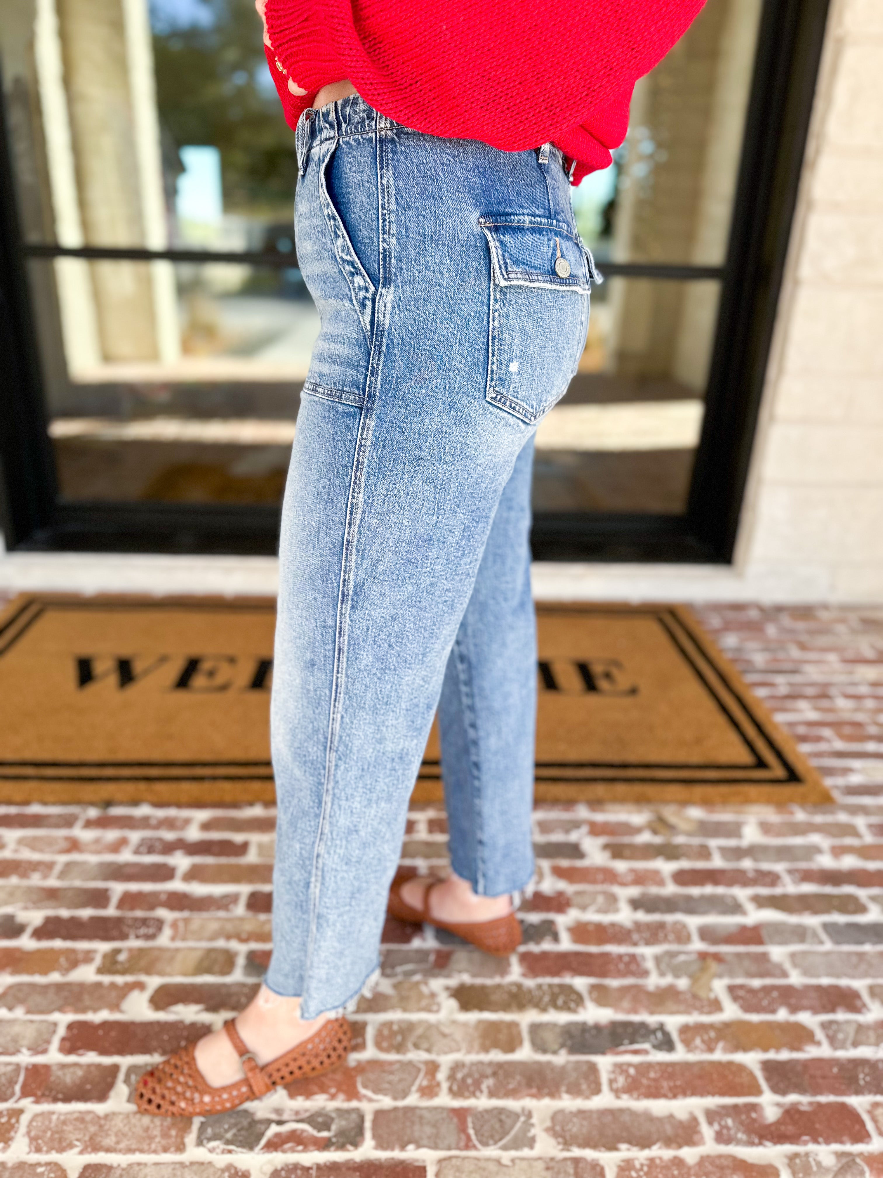 Vervet - High Rise Slim Wide Patch Pocket Jeans-400 Pants-VEVERT BY FLYING MONKEY-July & June Women's Fashion Boutique Located in San Antonio, Texas