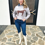 THML - Grey Horse Sweater-230 Sweaters/Cardis-THML-July & June Women's Fashion Boutique Located in San Antonio, Texas